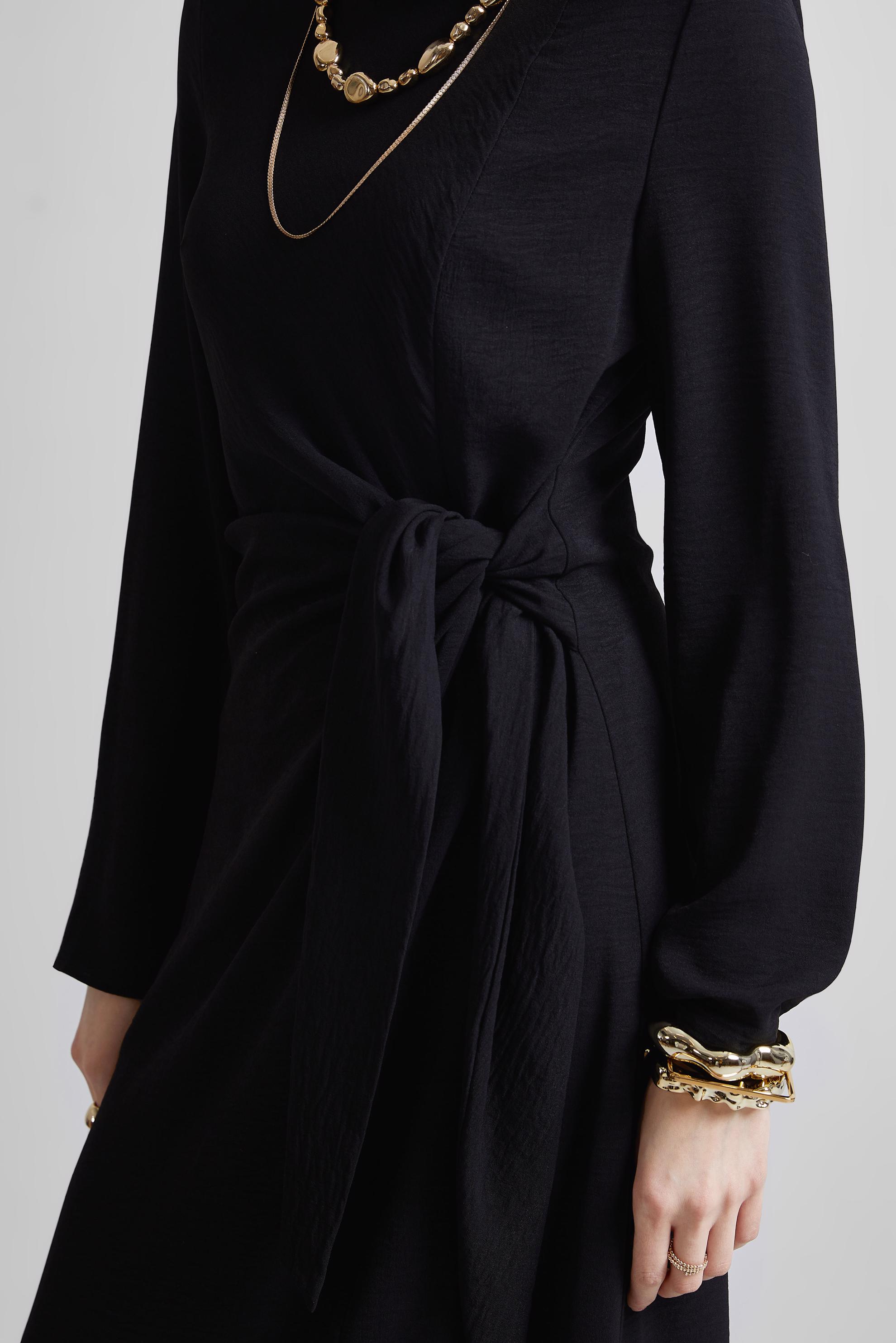 Tesettür giyim SİYAH KUŞAKLI ELBİSE 44684