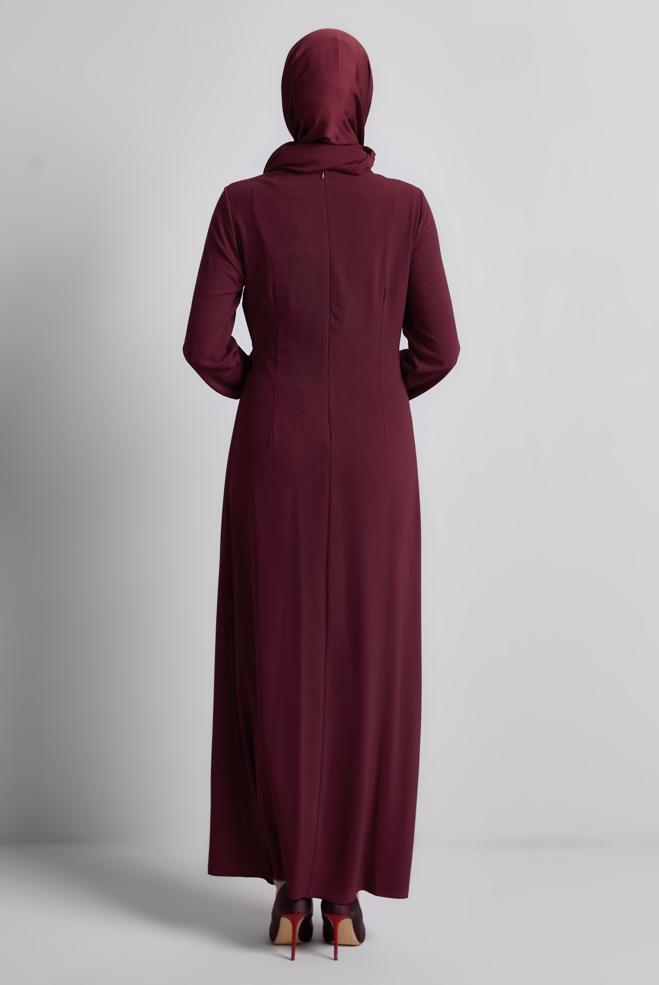 Hijab-Kleidung BURGUND KLEID MIT GÜRTEL 44684 - ALVİNA