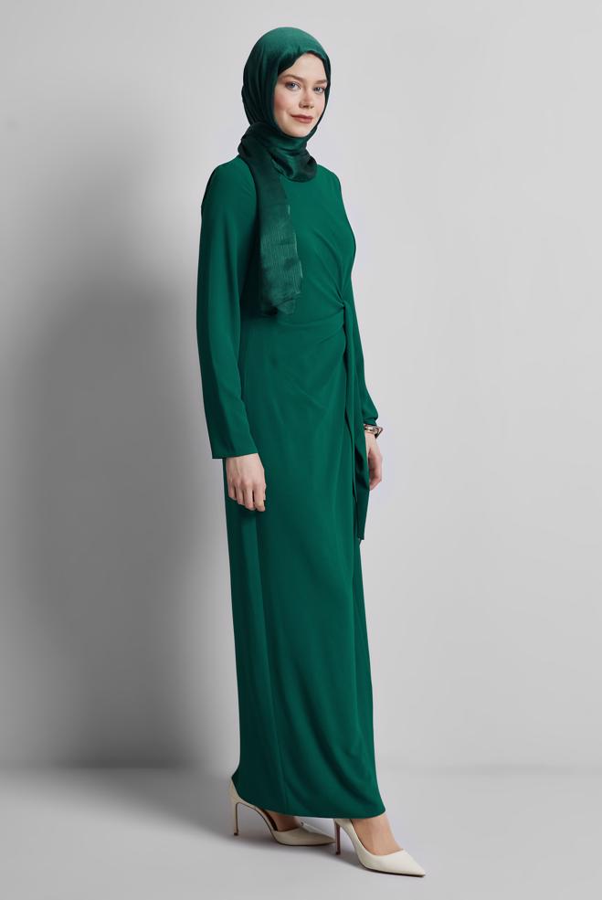 Hijab-Kleidung GRÜN KLEID MIT GÜRTEL 44684 - ALVİNA
