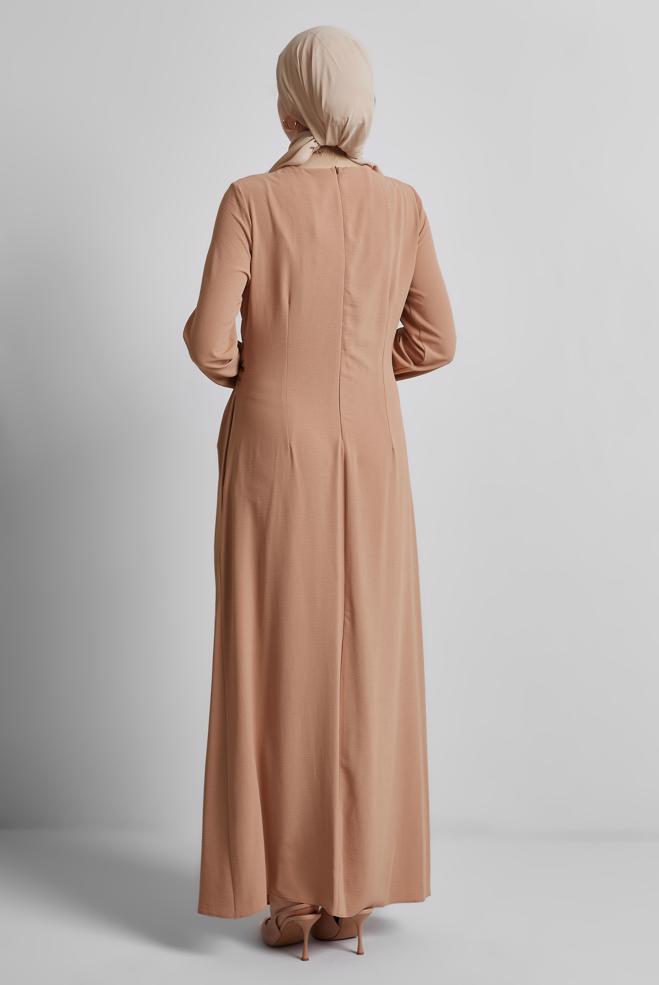 Vêtements hijab BRUN ROBE CEINTURÉE 44684 - ALVİNA
