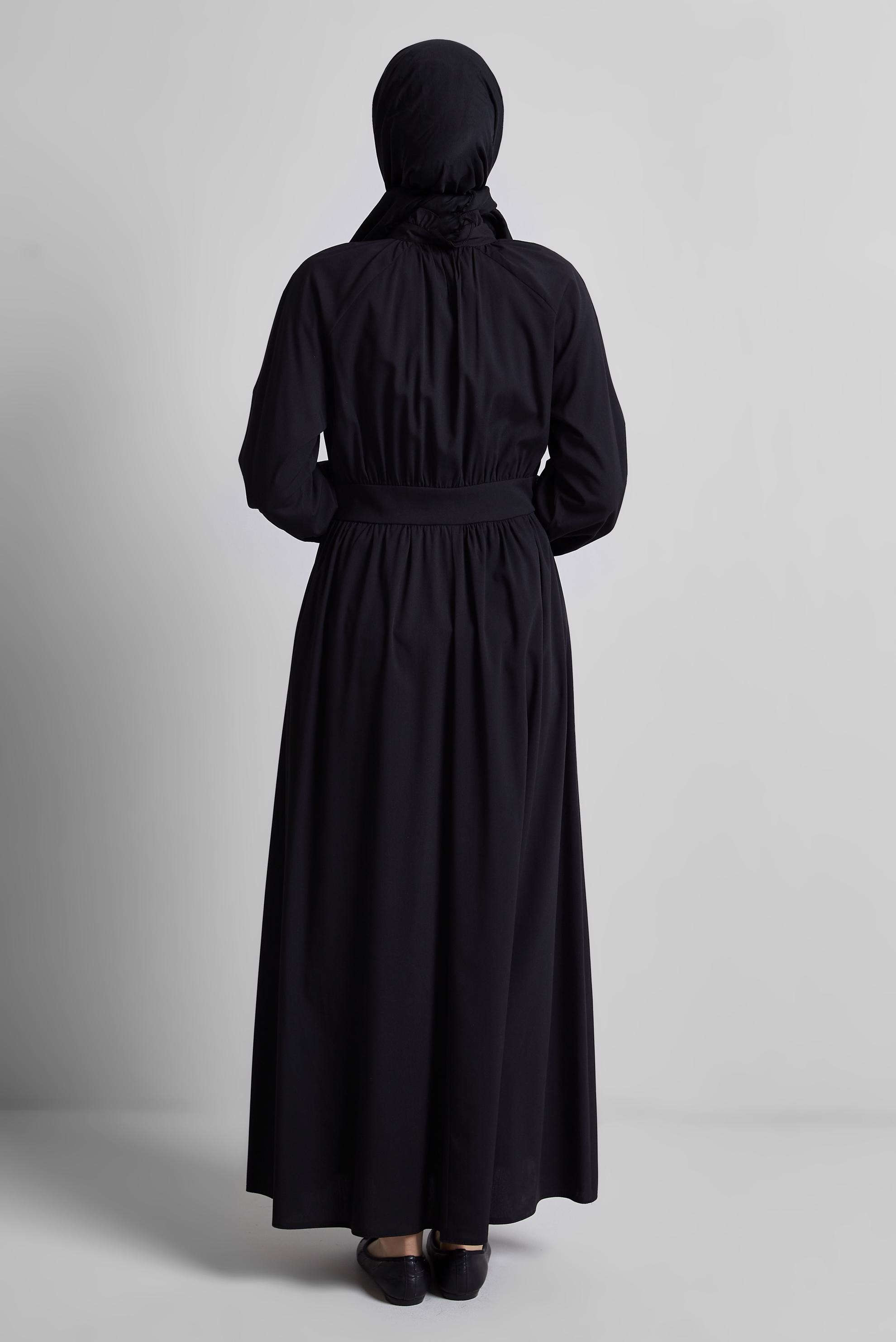 Tesettür giyim SİYAH TAŞ DETAYLI ELBİSE 44695