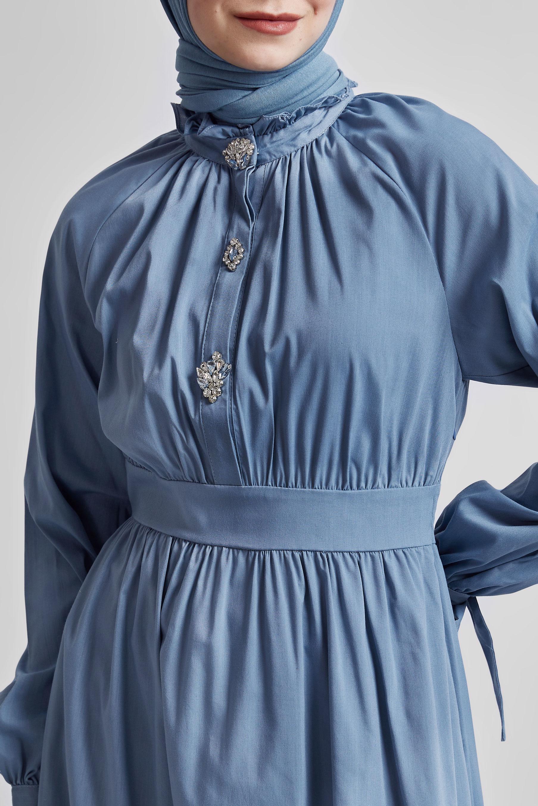 Tesettür giyim LACİVERT TAŞ DETAYLI ELBİSE 44695