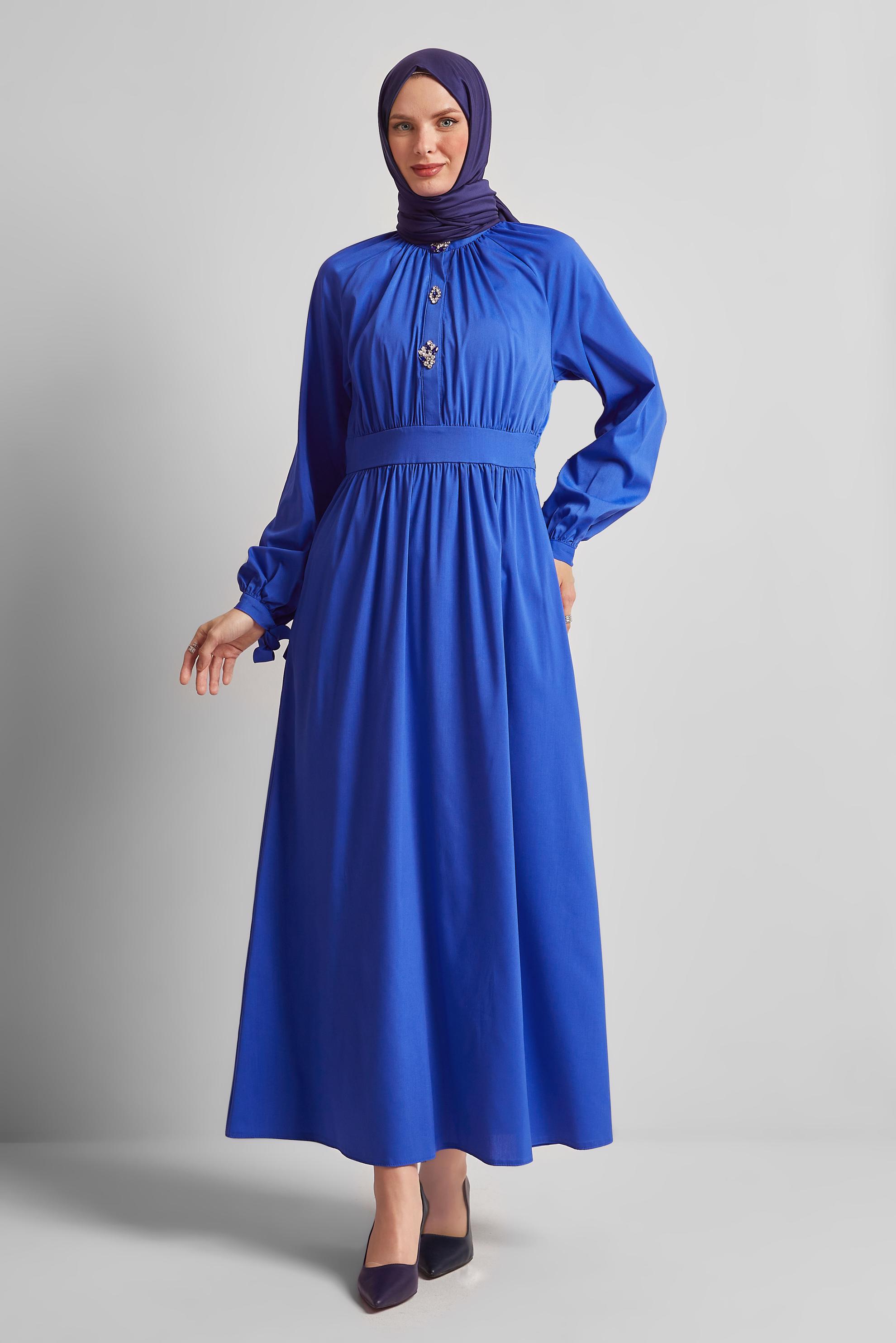 Vêtements hijab BLEU ROBE AVEC DÉTAIL DE BIJOUX 44695