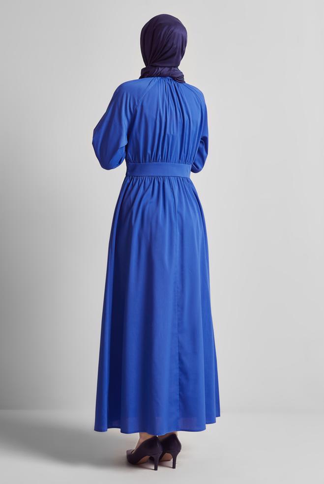 Vêtements hijab BLEU ROBE AVEC DÉTAIL DE BIJOUX 44695 - ALVİNA