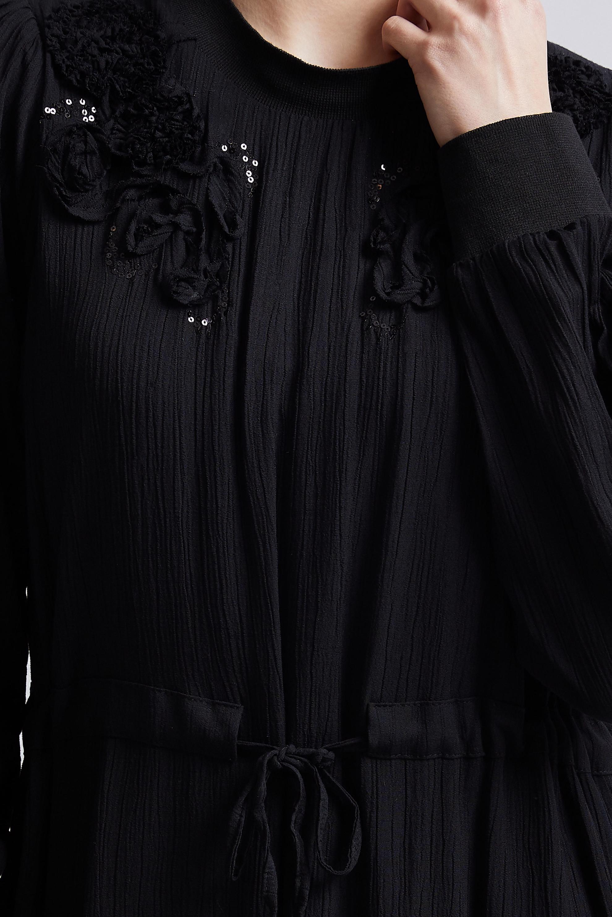 Tesettür giyim SİYAH BELİ BAĞCIKLI ELBİSE 44710