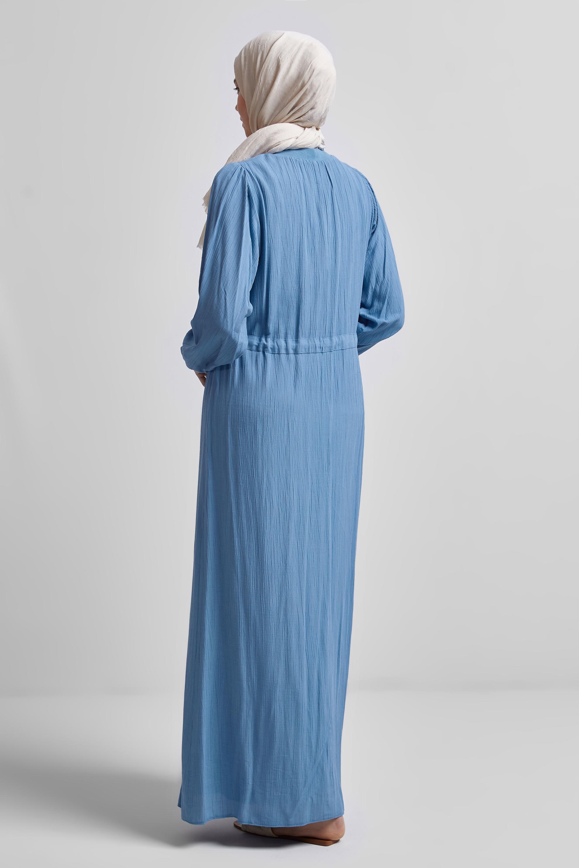 Tesettür giyim LACİVERT BELİ BAĞCIKLI ELBİSE 44710