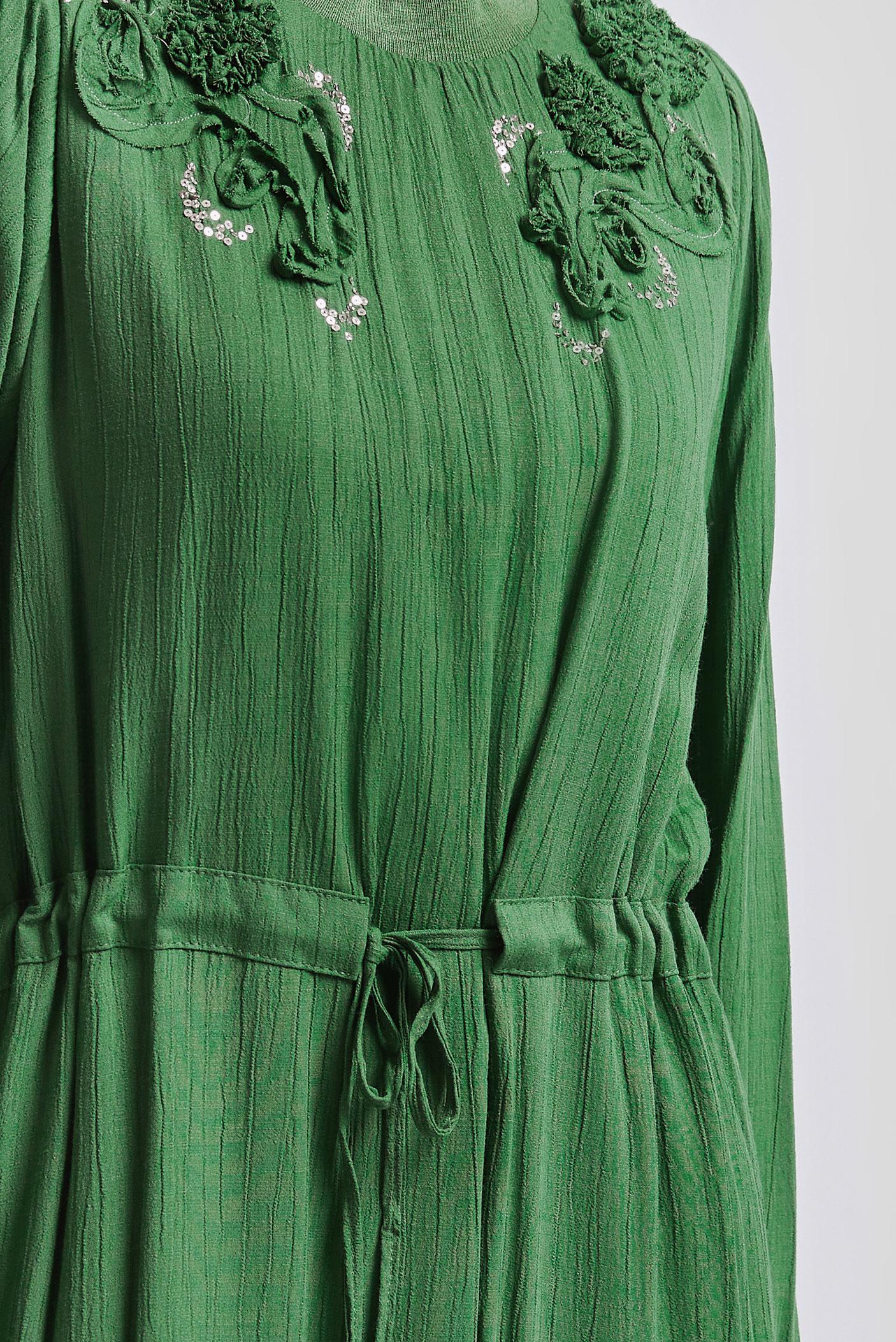 Tesettür giyim YEŞİL BELİ BAĞCIKLI ELBİSE 44710