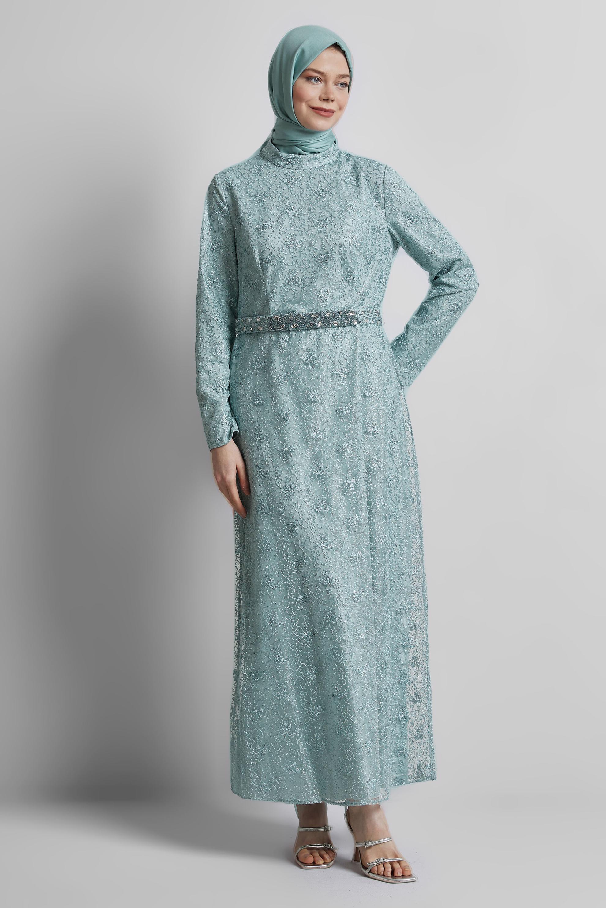 Tesettür giyim MAVİ SİMLİ ELBİSE 44778