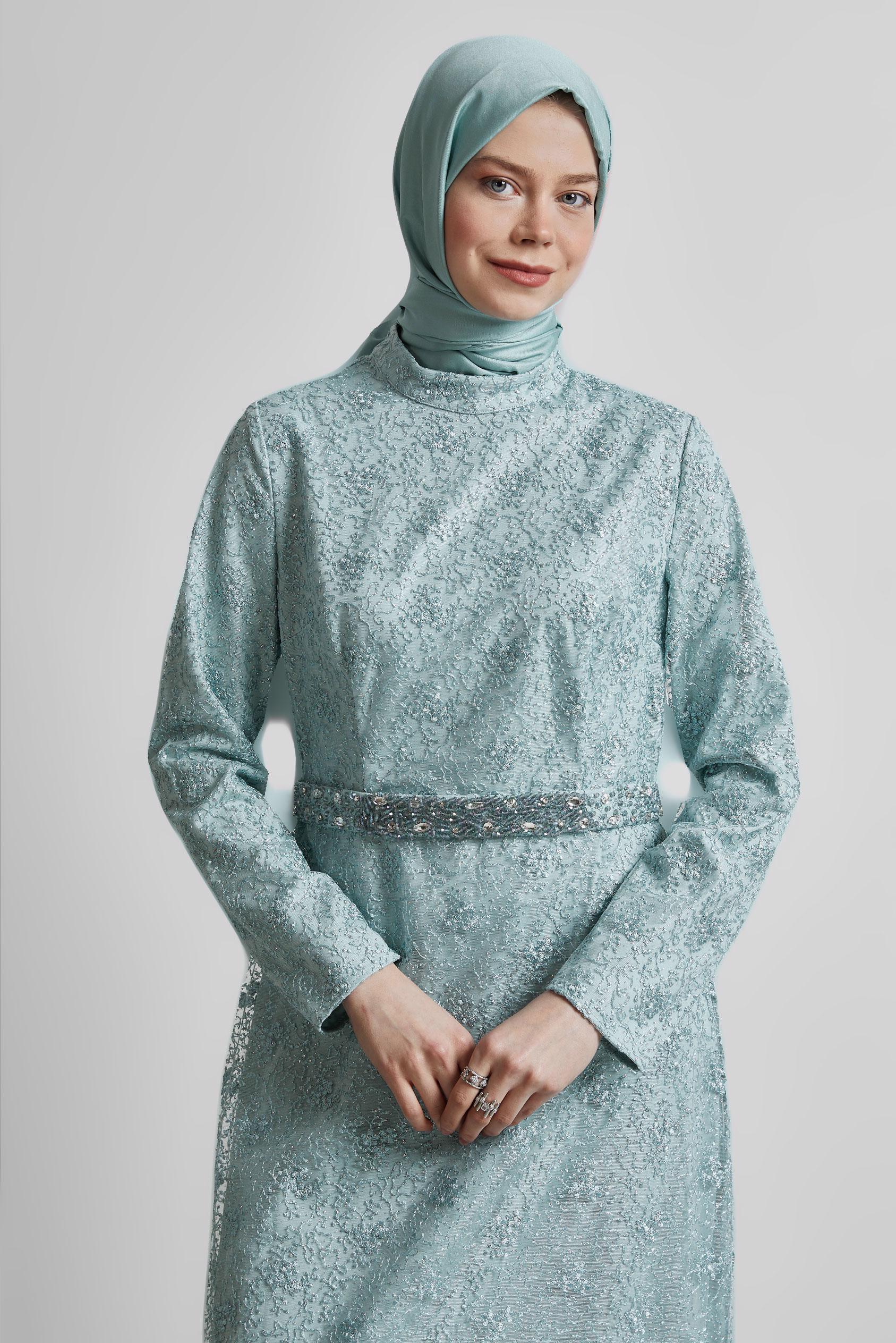 Tesettür giyim MAVİ SİMLİ ELBİSE 44778