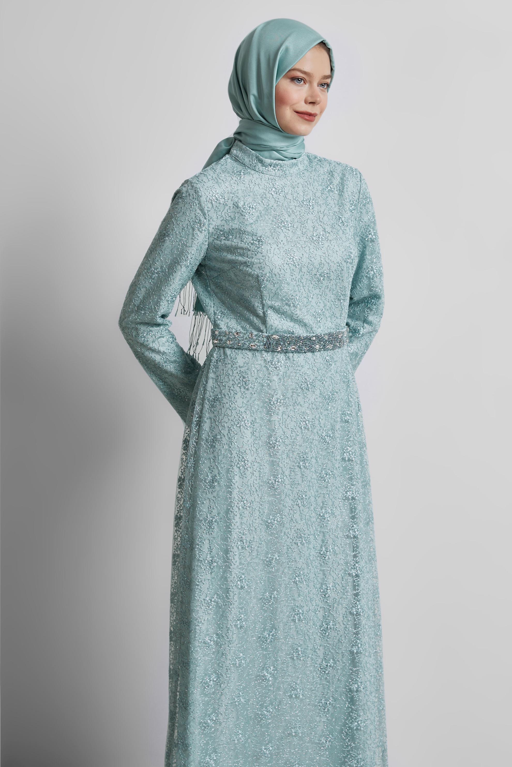 Tesettür giyim MAVİ SİMLİ ELBİSE 44778