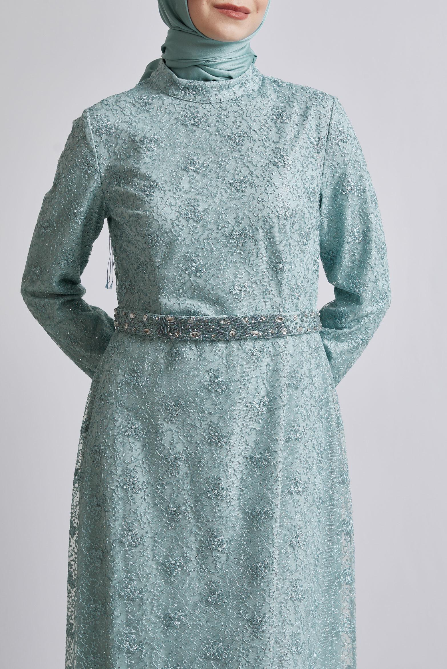 Tesettür giyim MAVİ SİMLİ ELBİSE 44778