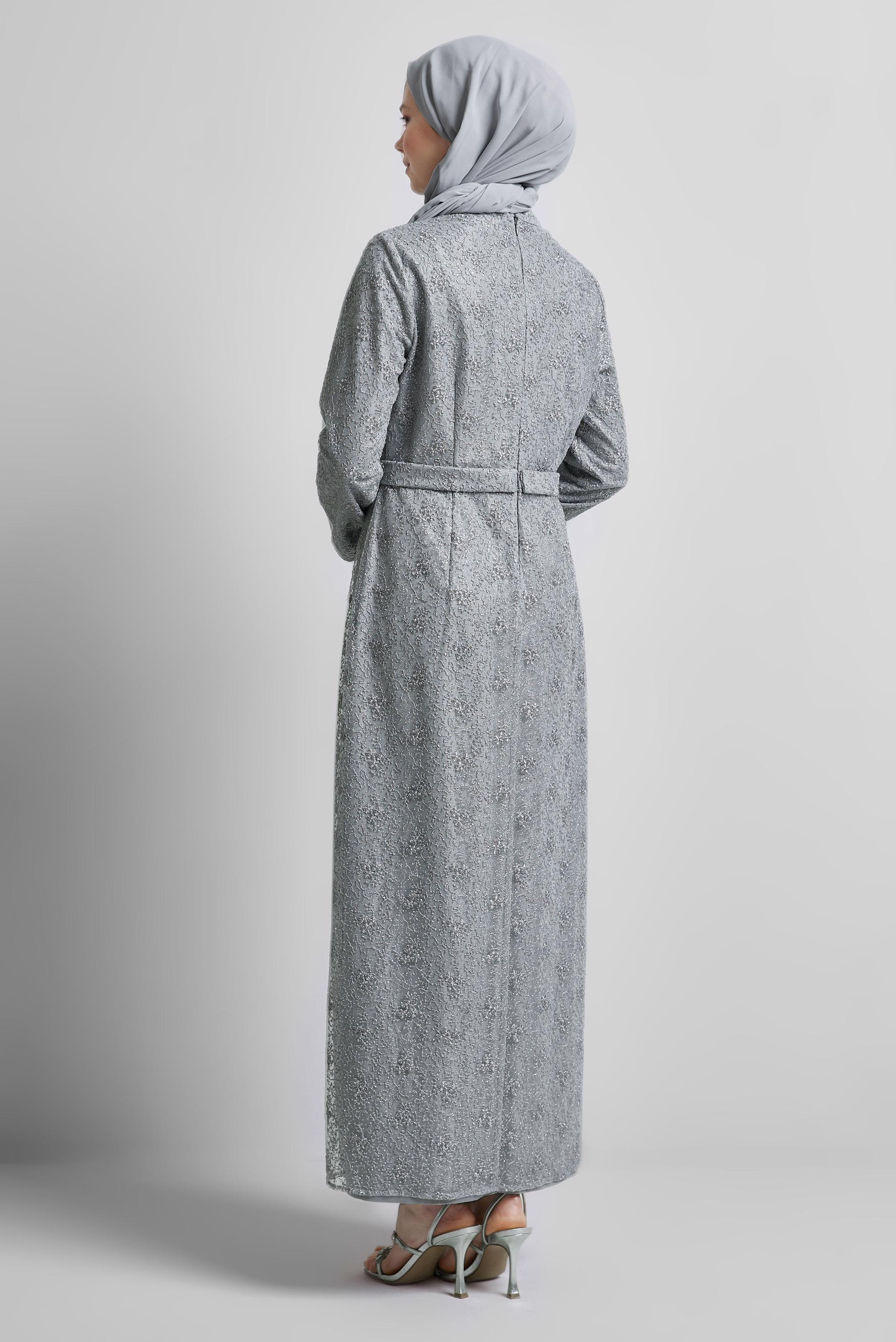 Tesettür giyim GRİ SİMLİ ELBİSE 44778