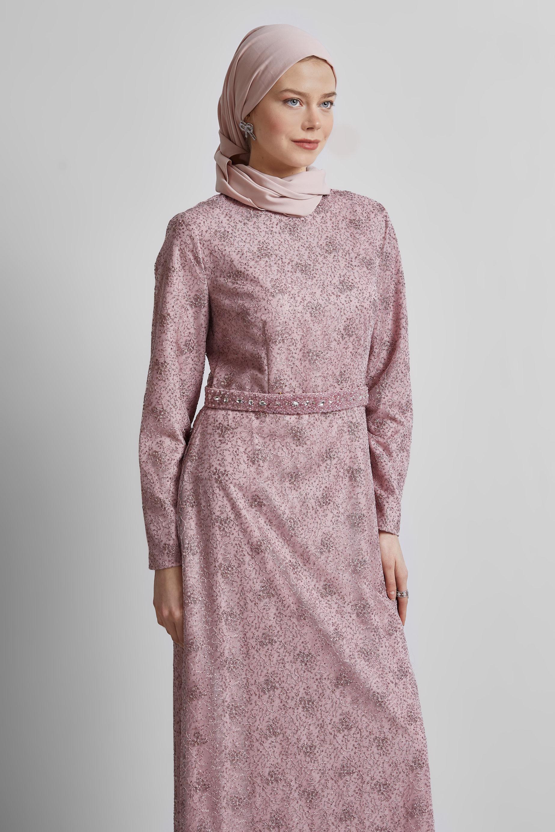 Tesettür giyim PUDRA SİMLİ ELBİSE 44778