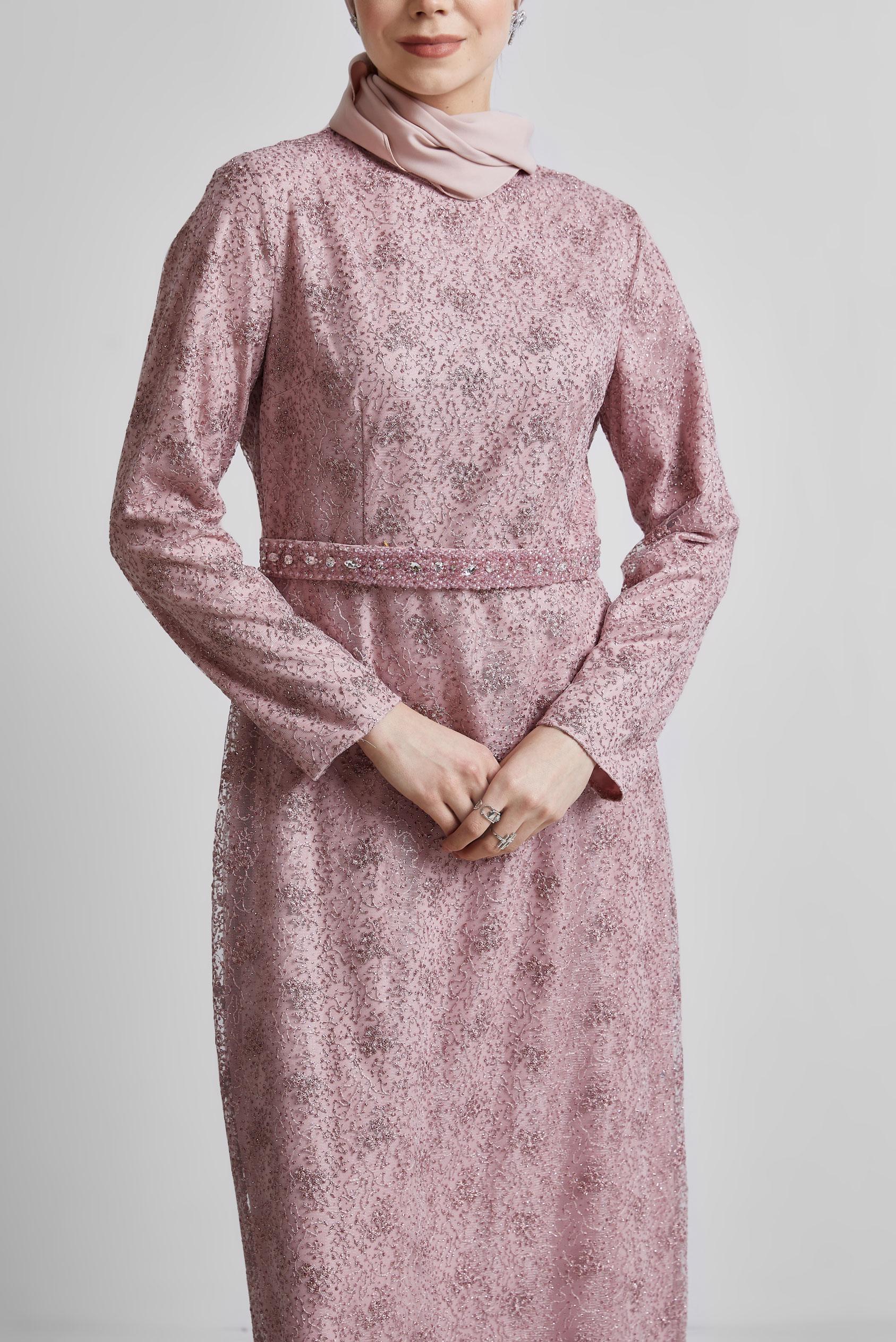 Tesettür giyim PUDRA SİMLİ ELBİSE 44778