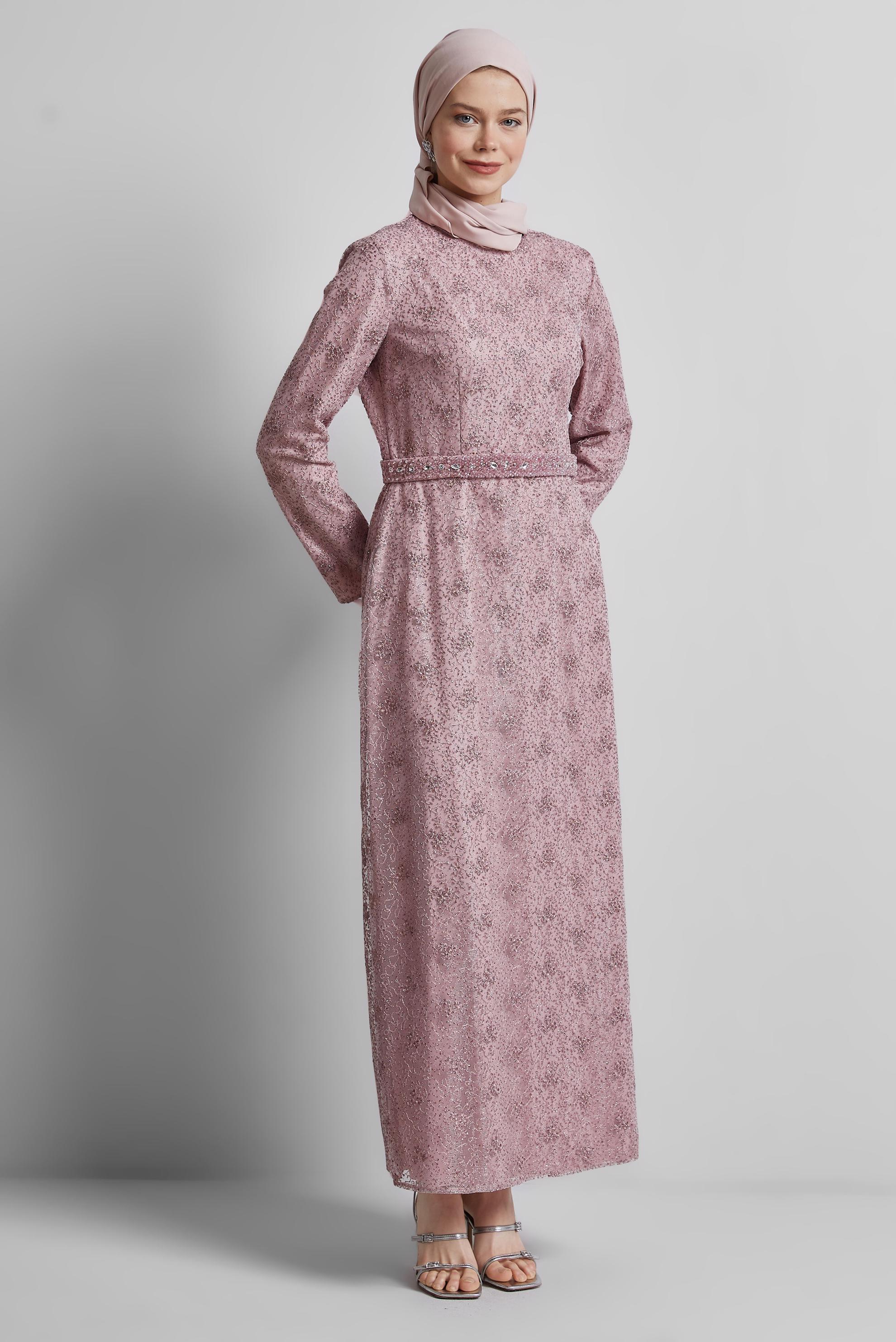 Tesettür giyim PUDRA SİMLİ ELBİSE 44778