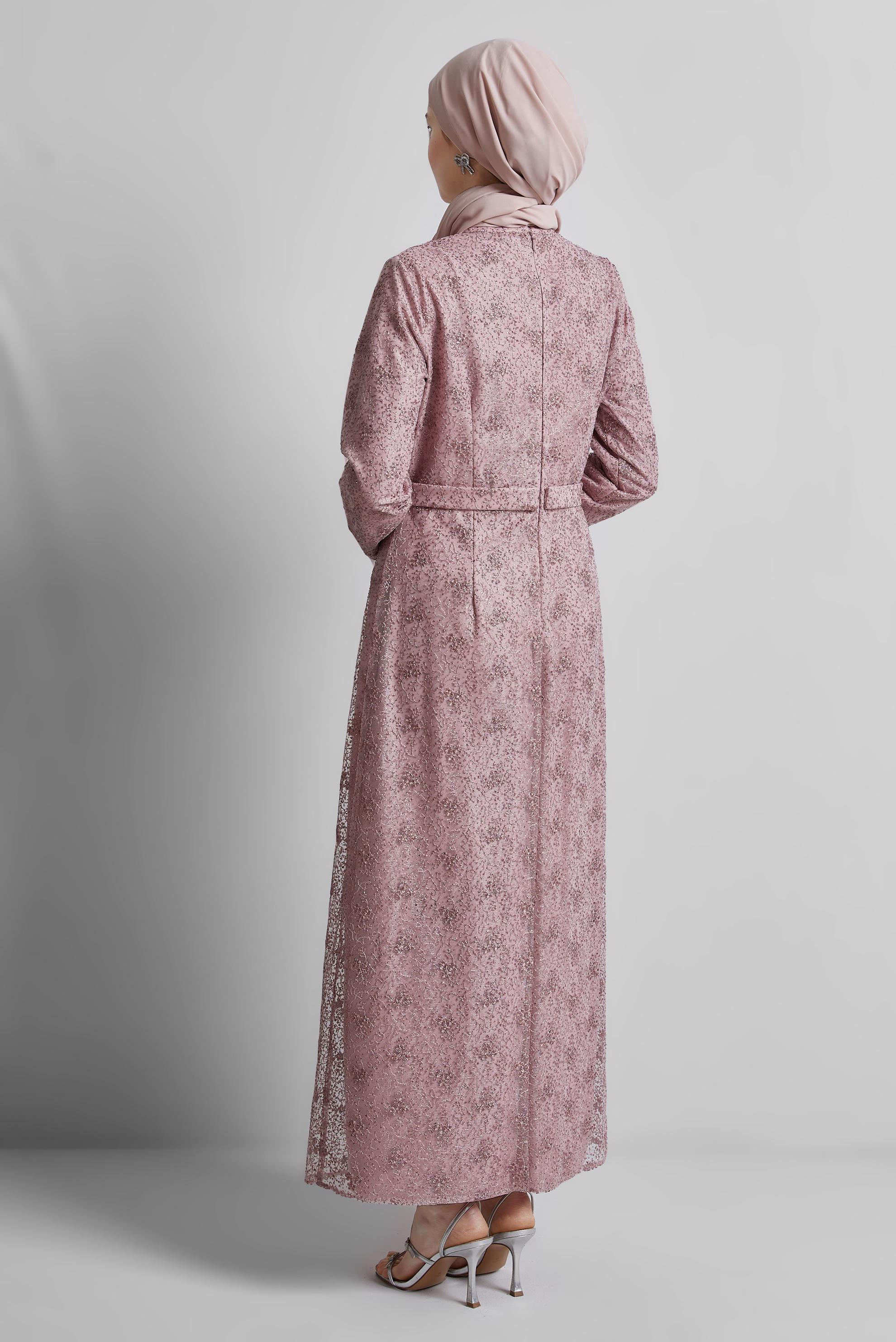 Tesettür giyim PUDRA SİMLİ ELBİSE 44778