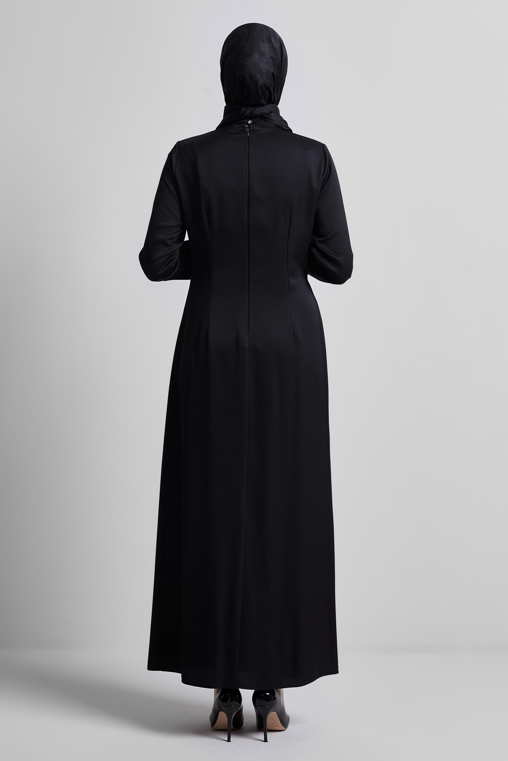 Tesettür giyim SİYAH TAŞ DETAYLI ABİYE ELBİSE 45321