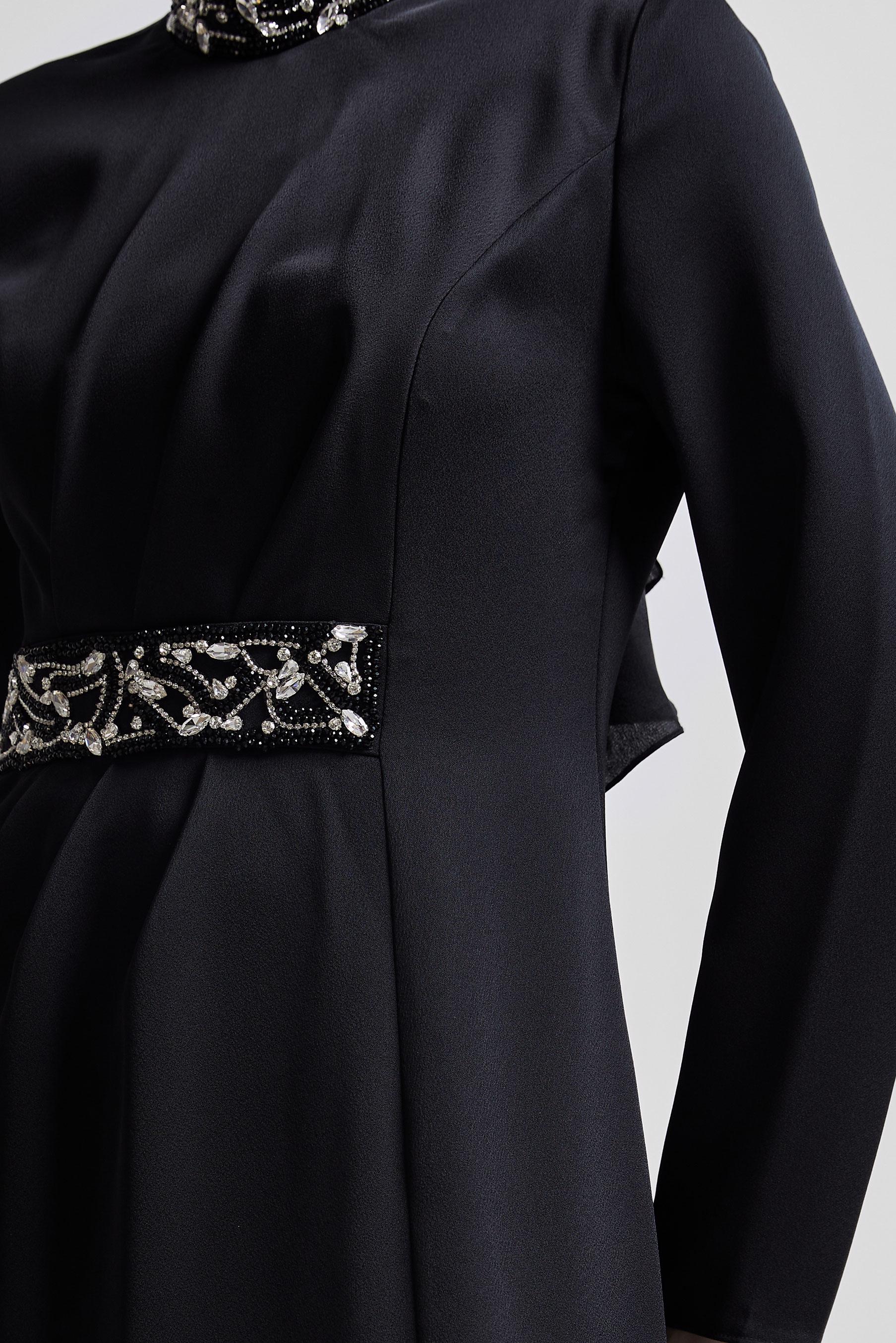 Tesettür giyim SİYAH TAŞ DETAYLI ABİYE ELBİSE 45321