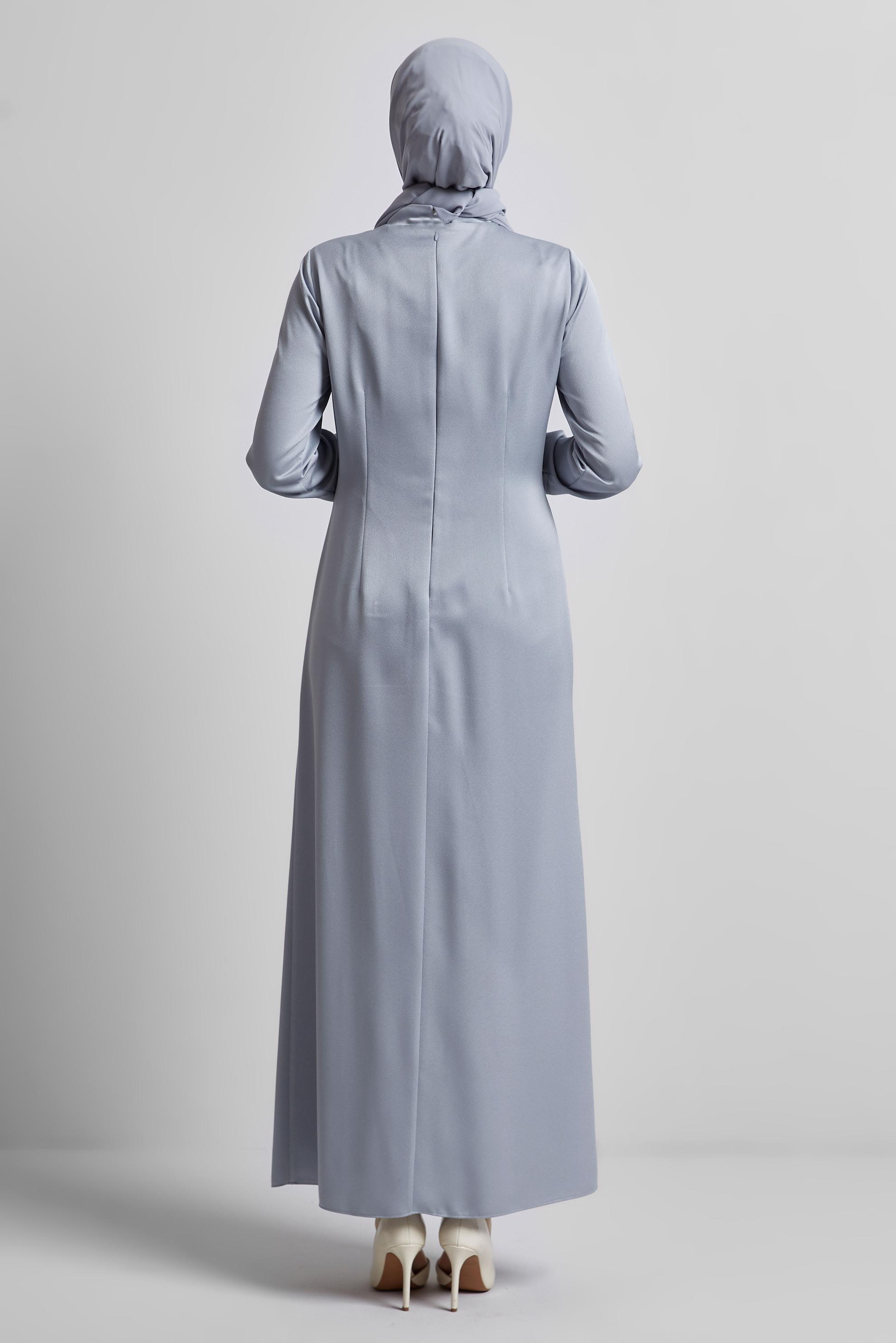 Vêtements hijab GRIS ROBE DE SOIRÉE AVEC BIJOU 45321