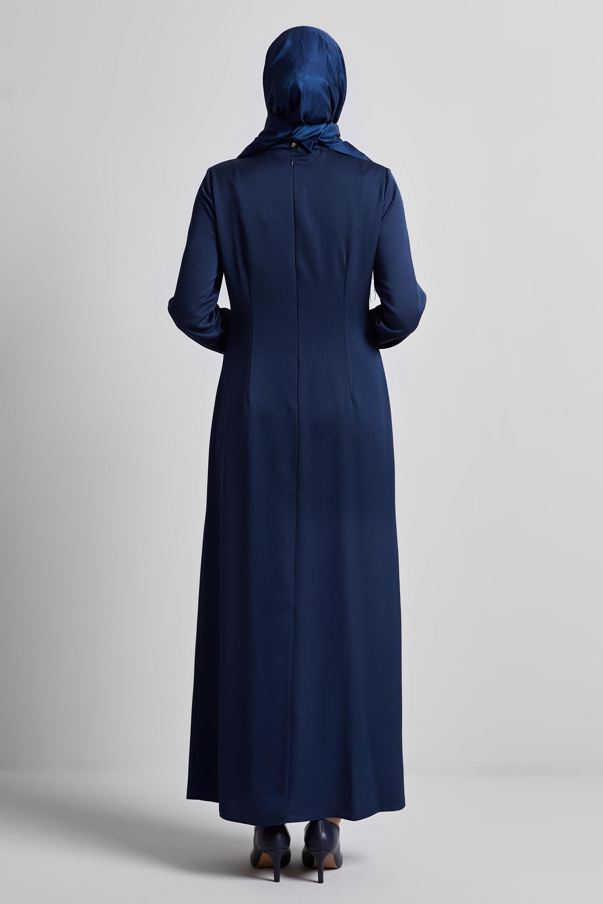 Tesettür giyim LACİVERT TAŞ DETAYLI ABİYE ELBİSE 45321