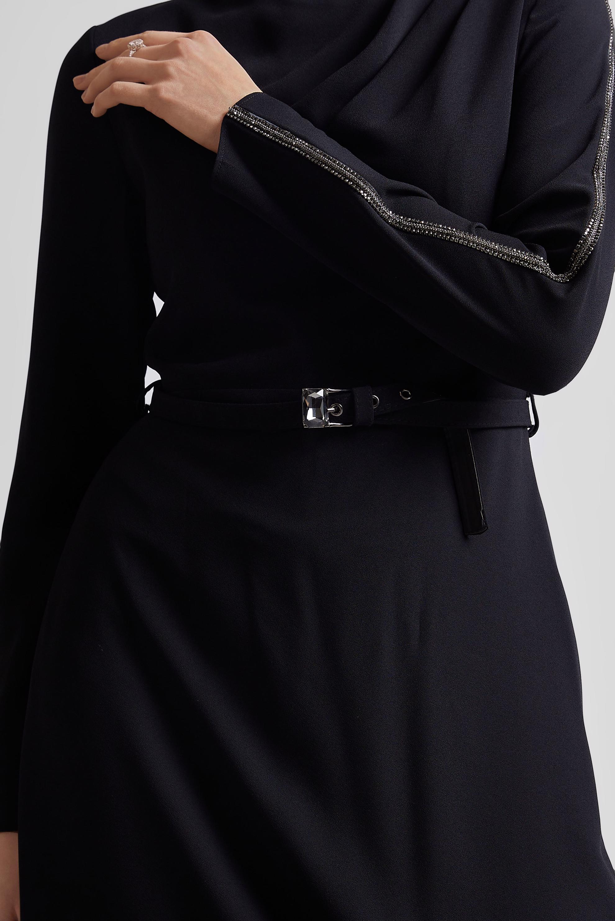 Tesettür giyim SİYAH KEMERLİ ELBİSE 45333