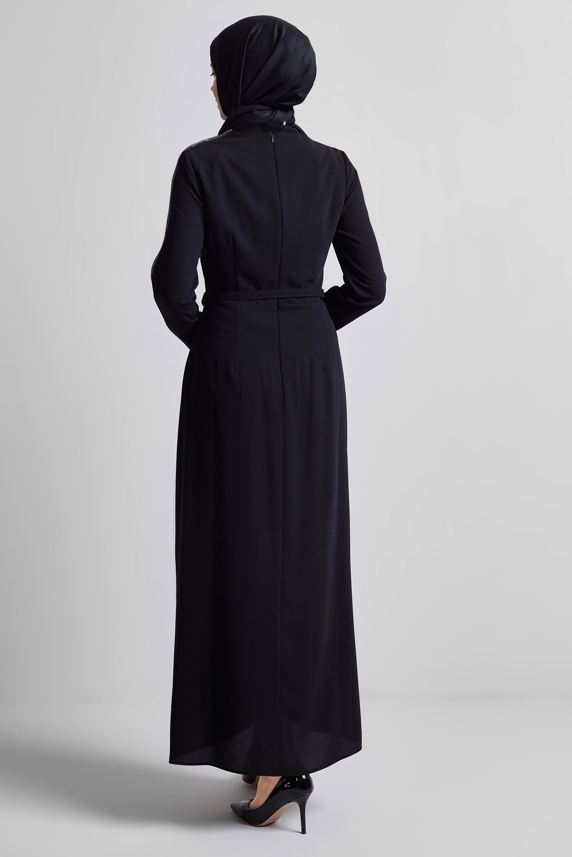 Tesettür giyim SİYAH KEMERLİ ELBİSE 45333