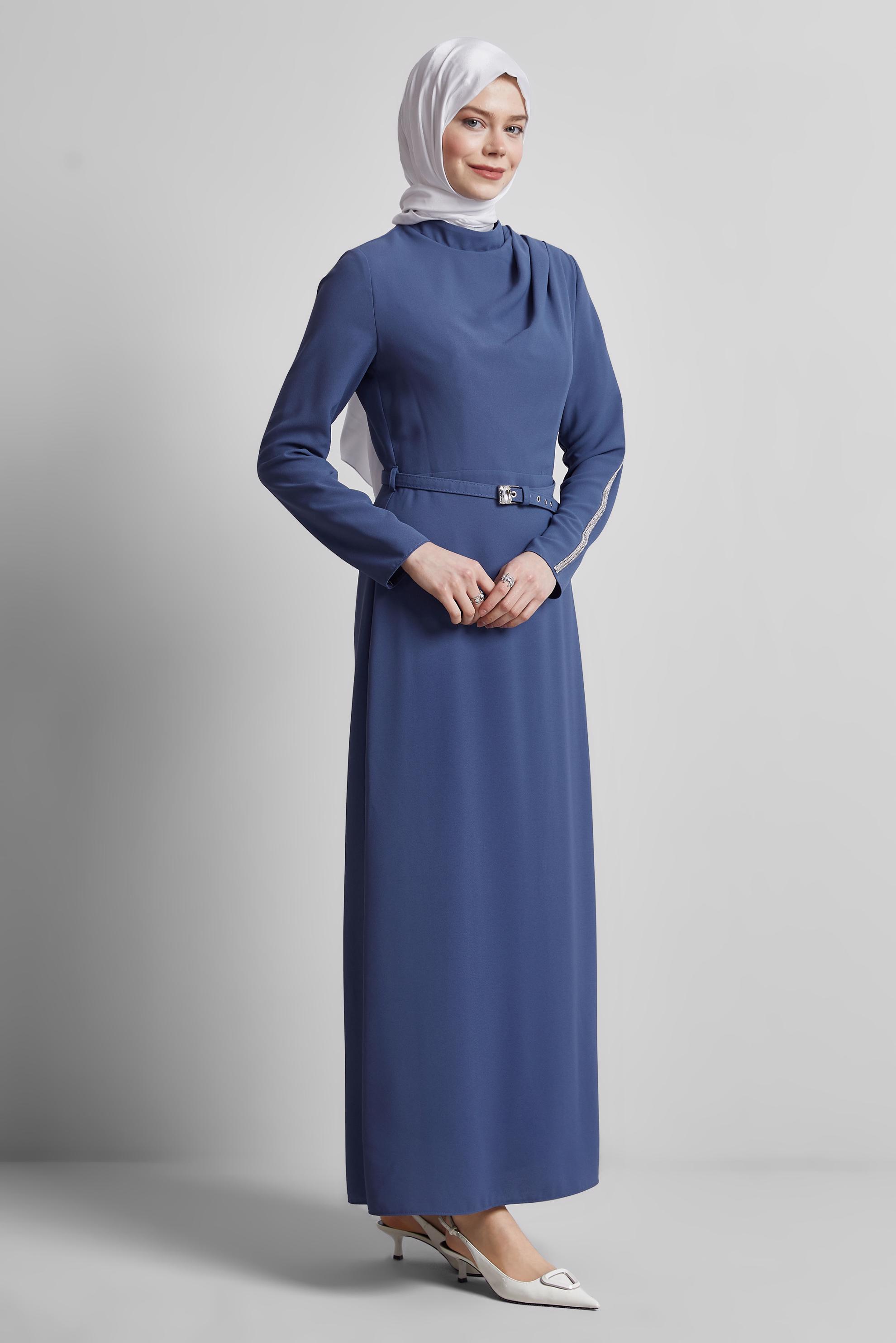 Hijab clothing NAVY BLUE BELTED DRESS 45333