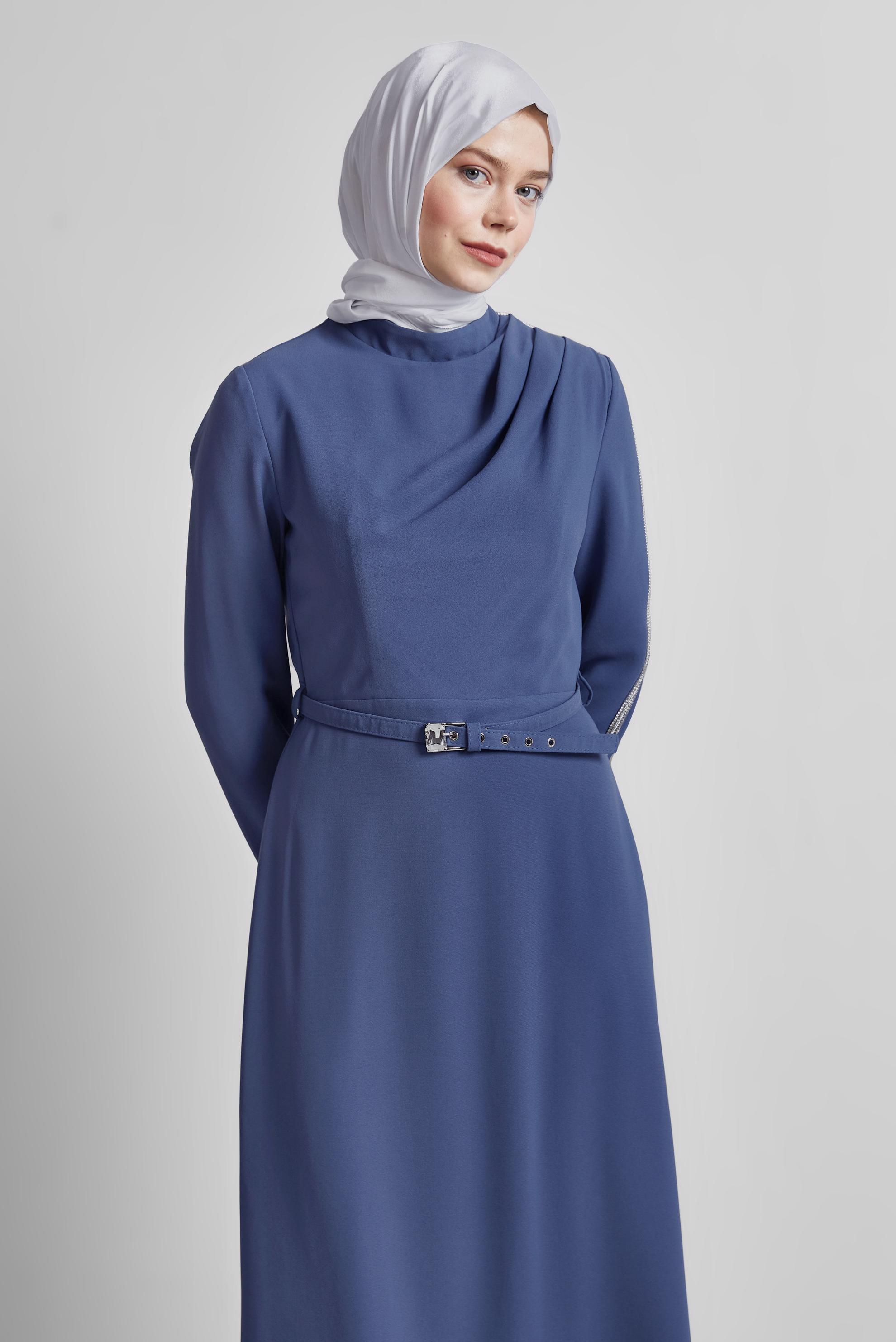 Hijab clothing NAVY BLUE BELTED DRESS 45333