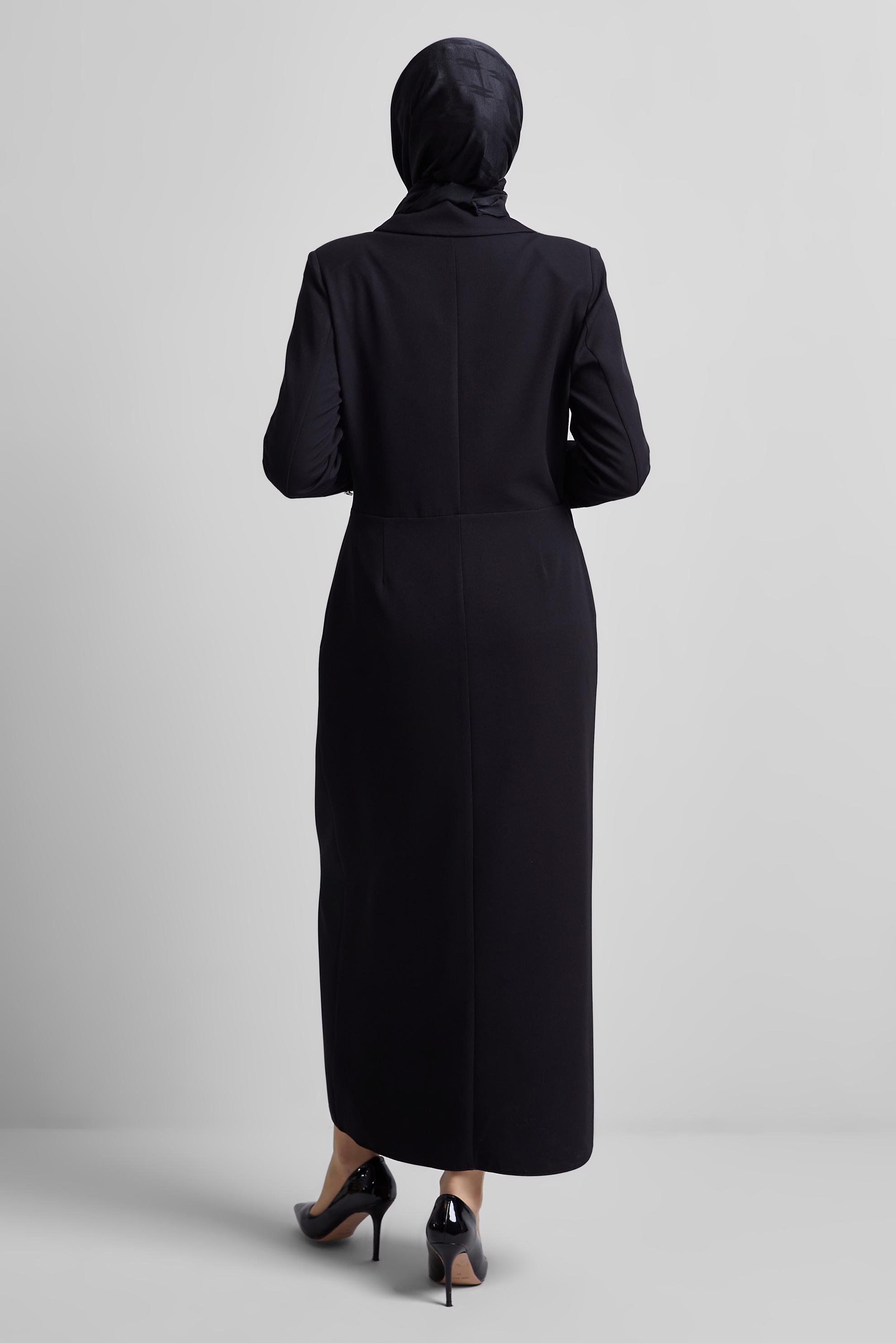 Tesettür giyim SİYAH CEKET GÖRÜNÜMLÜ ELBİSE 45335