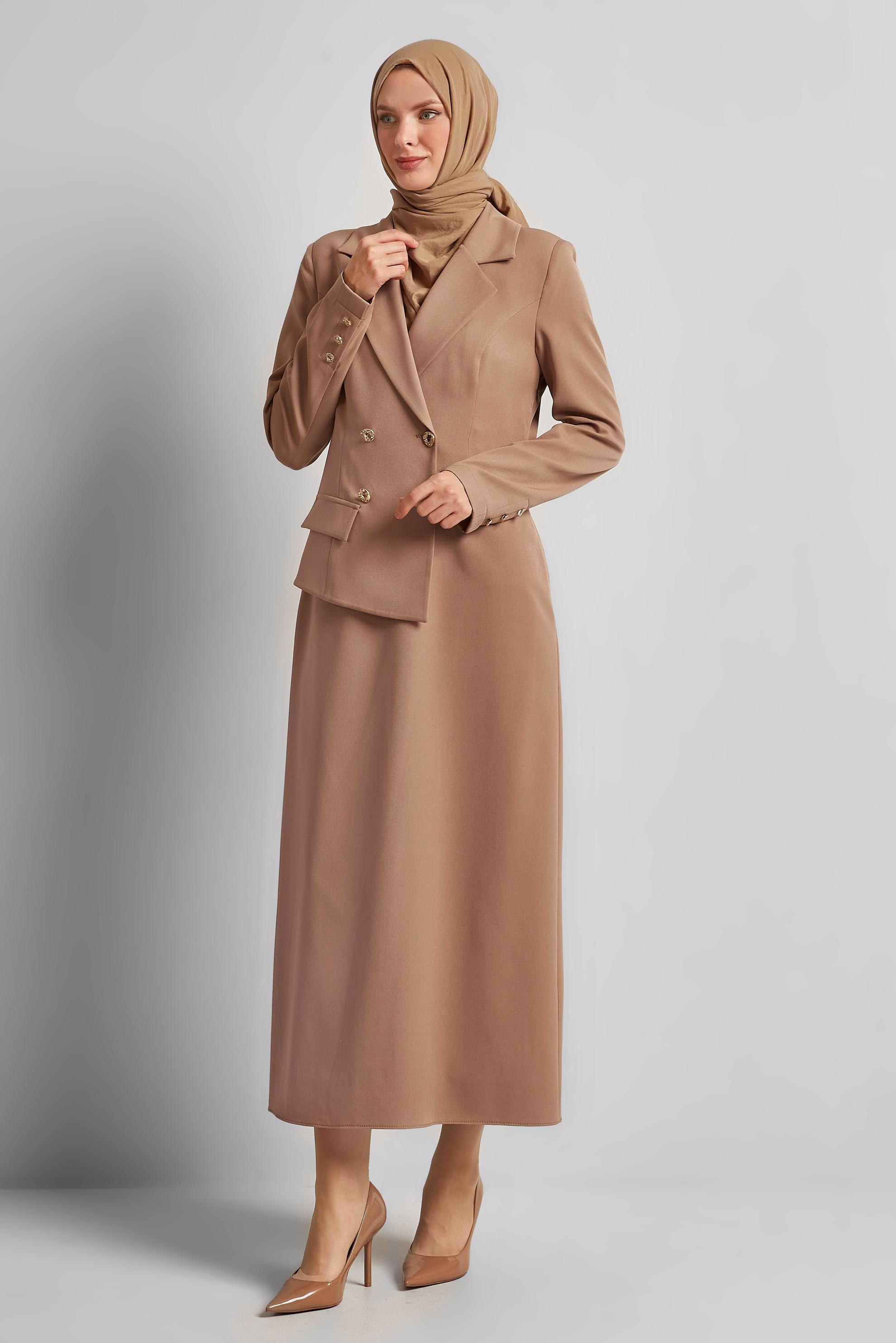 Tesettür giyim KAHVE CEKET GÖRÜNÜMLÜ ELBİSE 45335