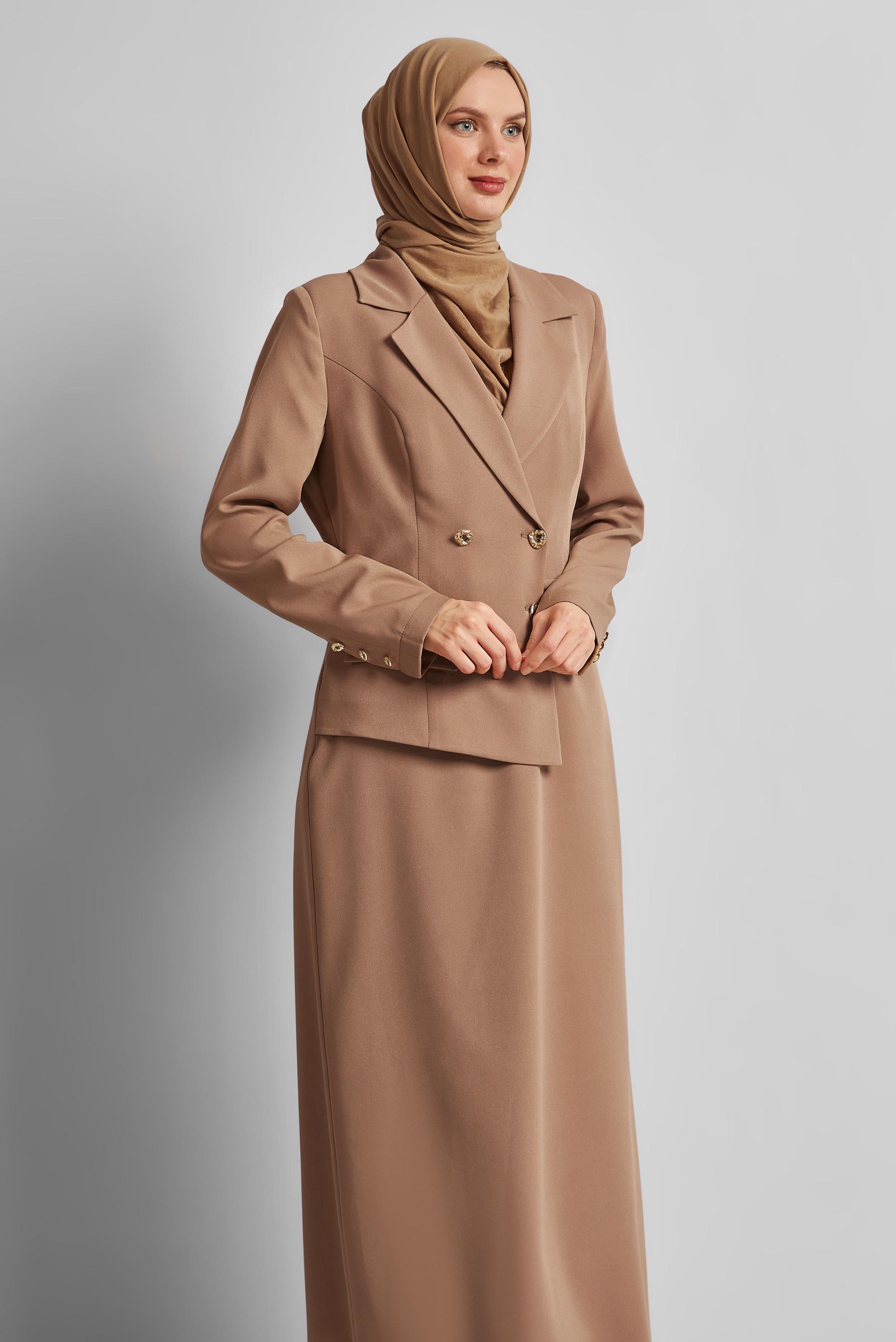 Tesettür giyim KAHVE CEKET GÖRÜNÜMLÜ ELBİSE 45335
