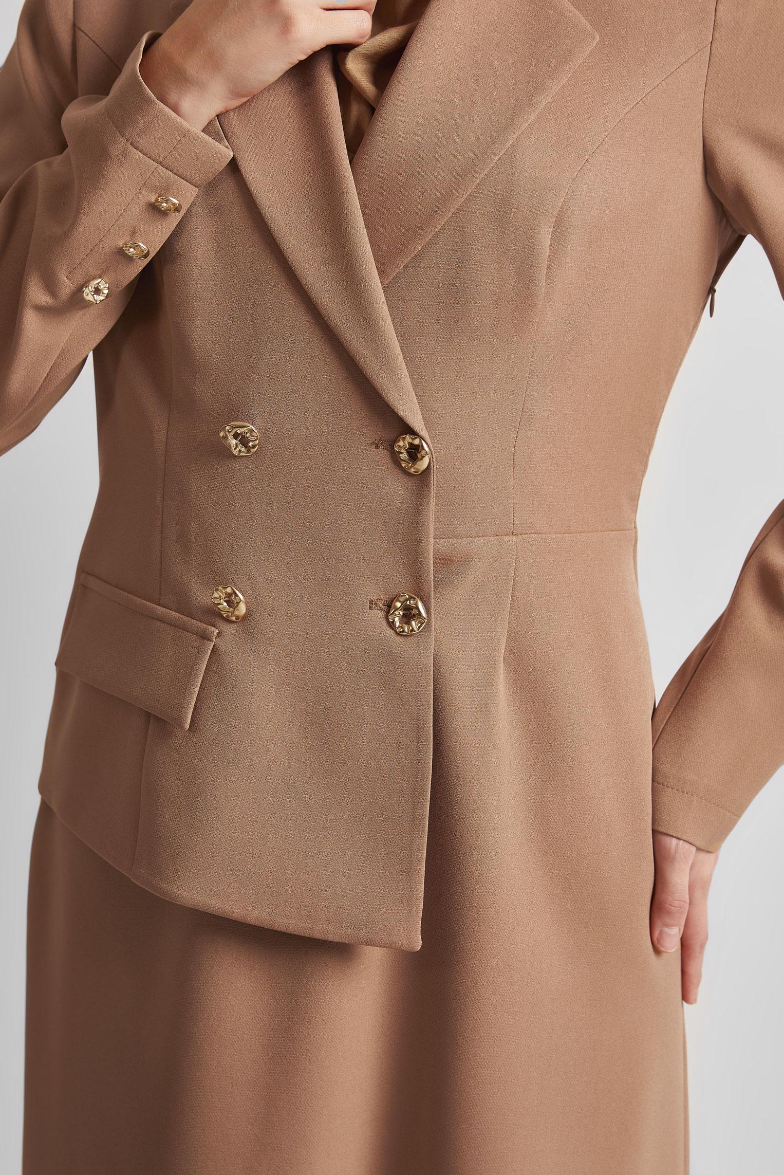 Tesettür giyim KAHVE CEKET GÖRÜNÜMLÜ ELBİSE 45335