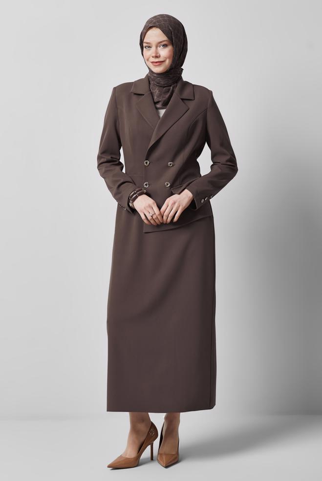 Vêtements hijab BRUN ROBE ASPECT VESTE 45335 - ALVİNA
