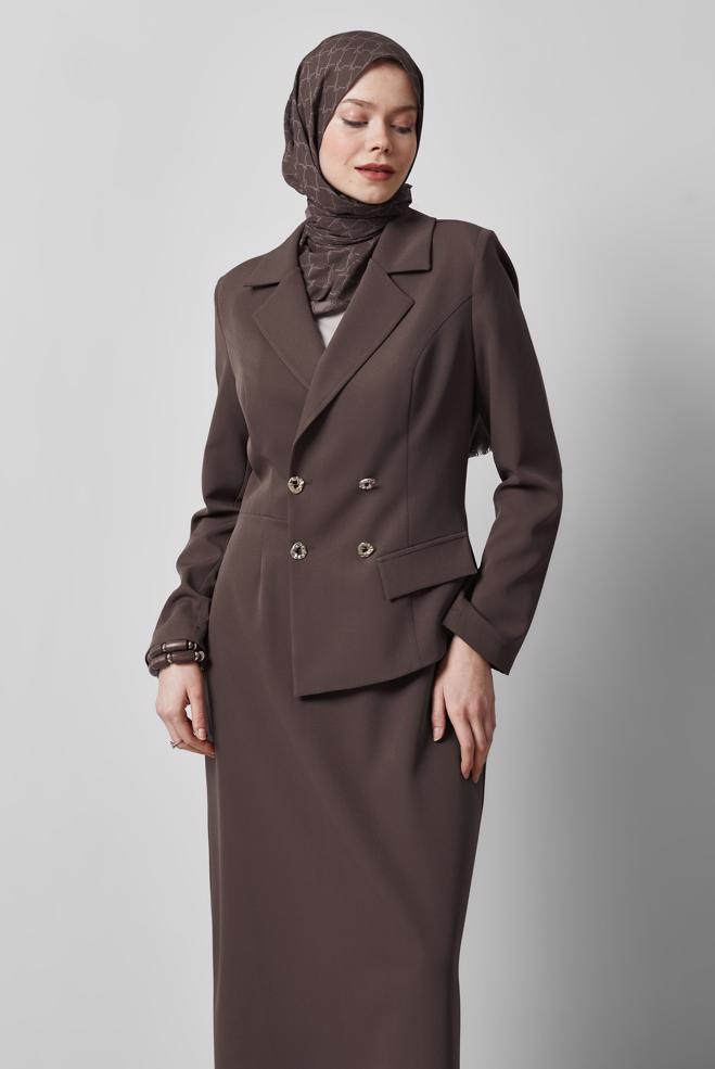 Vêtements hijab BRUN ROBE ASPECT VESTE 45335 - ALVİNA