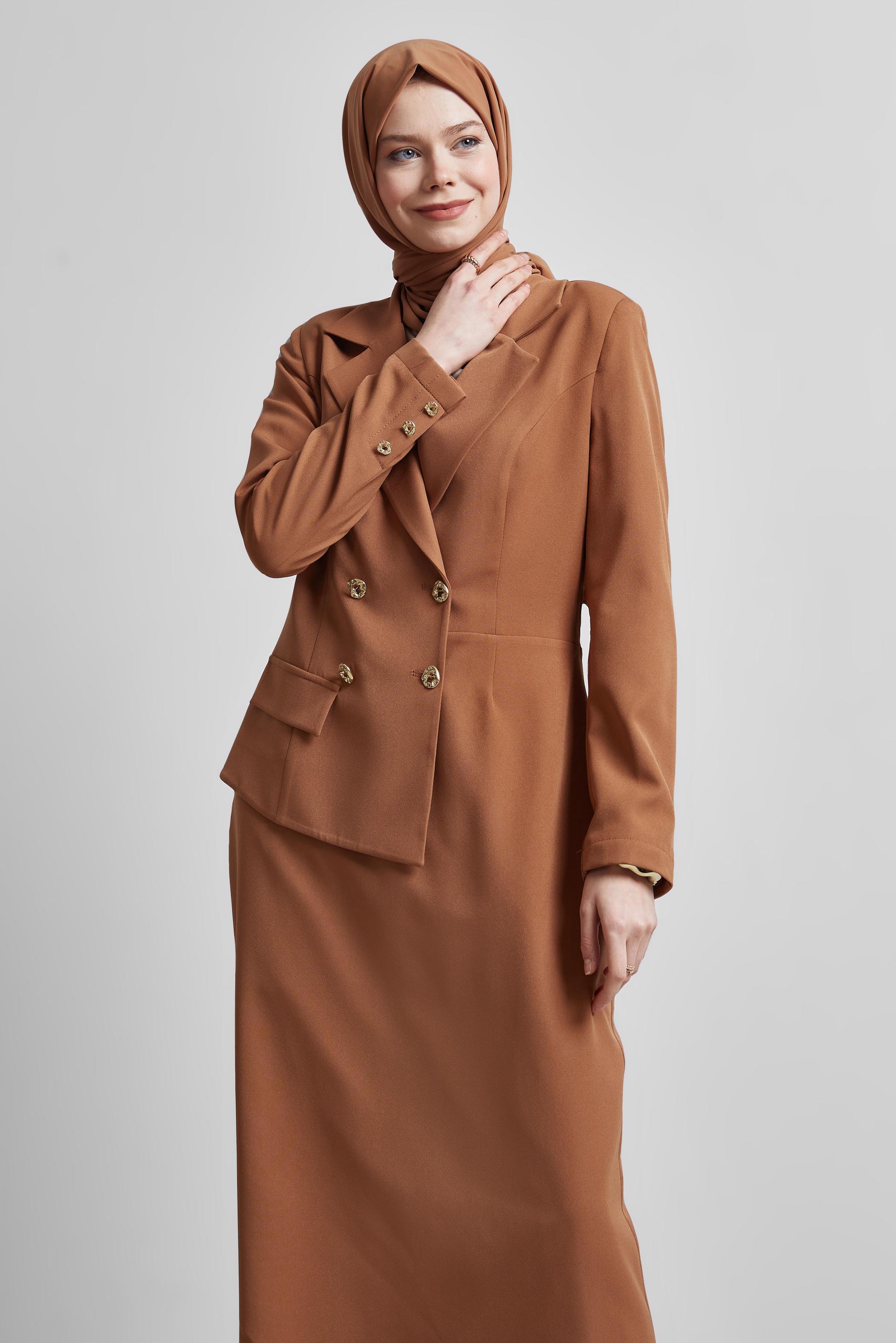 Tesettür giyim TABA CEKET GÖRÜNÜMLÜ ELBİSE 45335