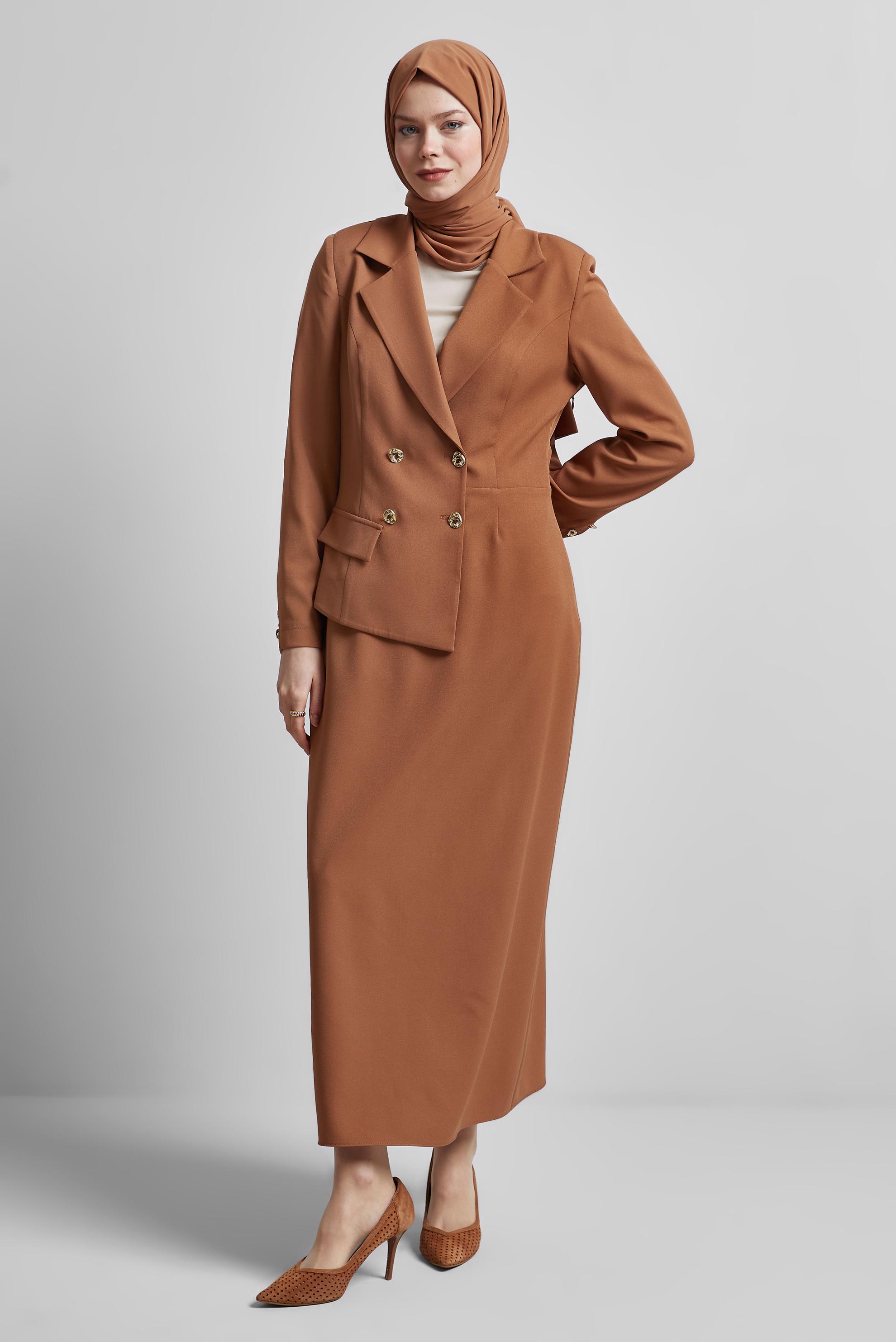 Tesettür giyim TABA CEKET GÖRÜNÜMLÜ ELBİSE 45335