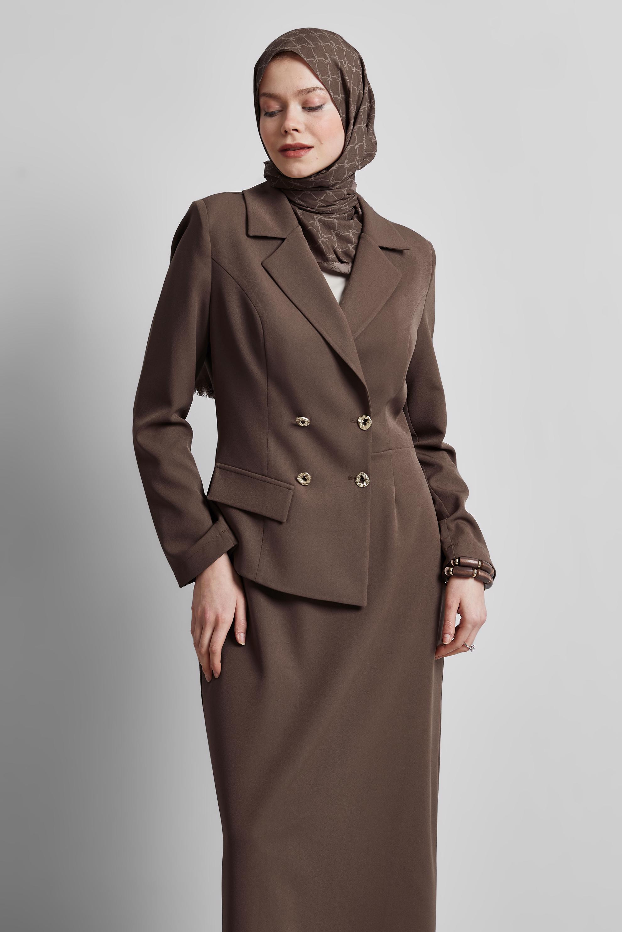 Tesettür giyim VİZON CEKET GÖRÜNÜMLÜ ELBİSE 45335