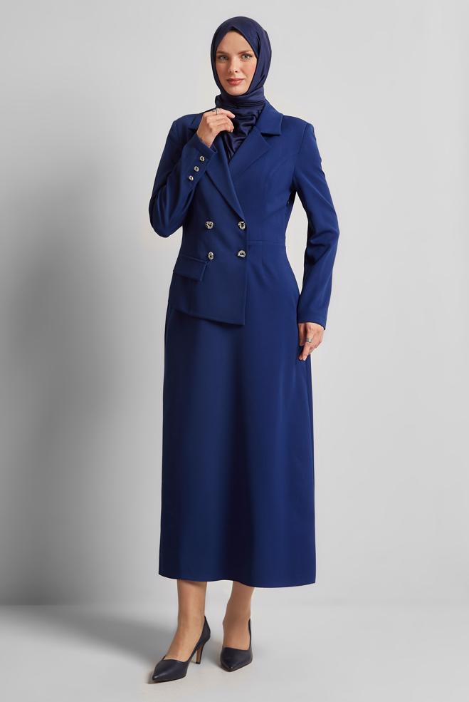 Hijab-Kleidung NAVY BLAU JACKE AUSSEHENDES KLEID 45335 - ALVİNA