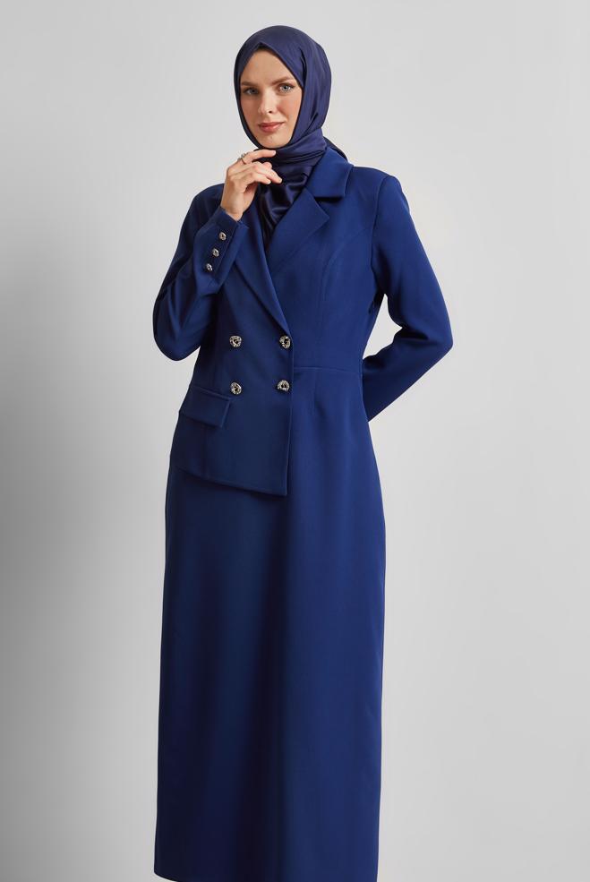 Hijab-Kleidung NAVY BLAU JACKE AUSSEHENDES KLEID 45335 - ALVİNA