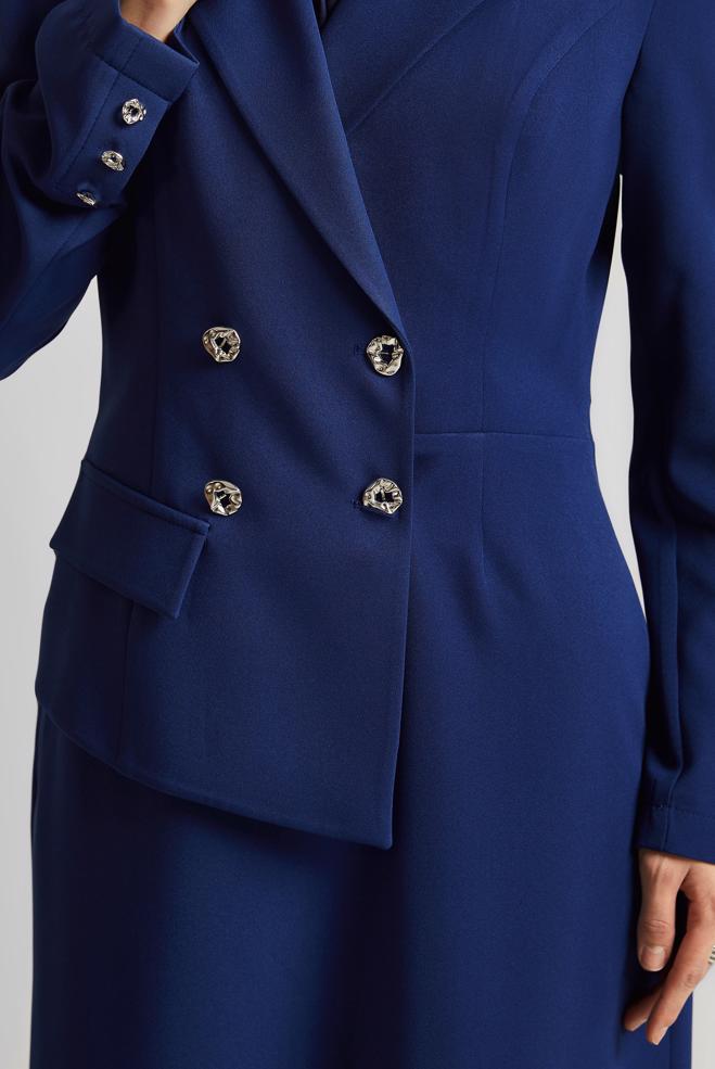 Hijab-Kleidung NAVY BLAU JACKE AUSSEHENDES KLEID 45335 - ALVİNA