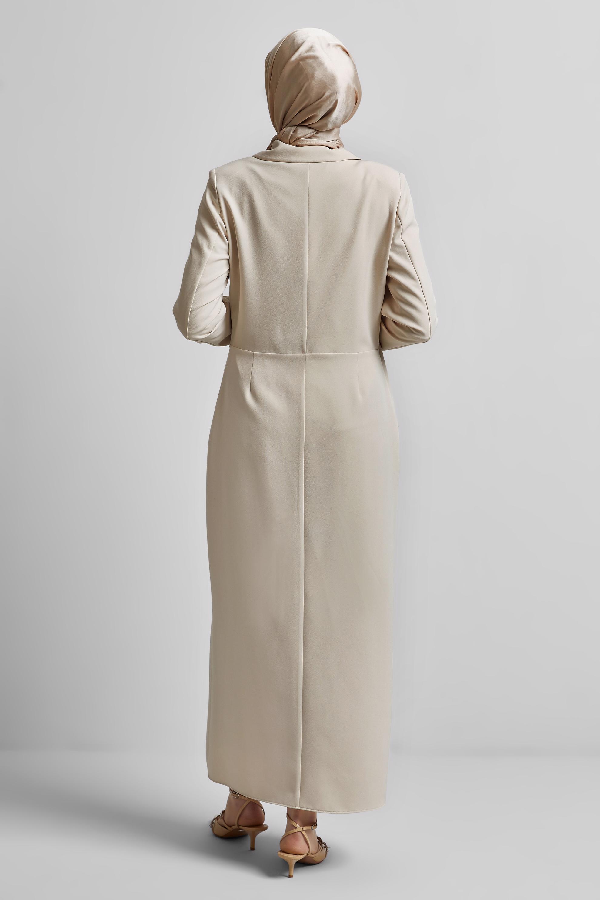 Tesettür giyim EKRU CEKET GÖRÜNÜMLÜ ELBİSE 45335