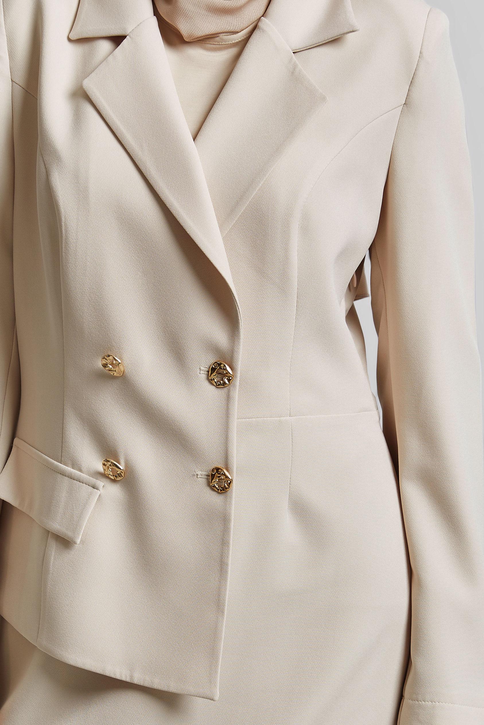 Tesettür giyim EKRU CEKET GÖRÜNÜMLÜ ELBİSE 45335