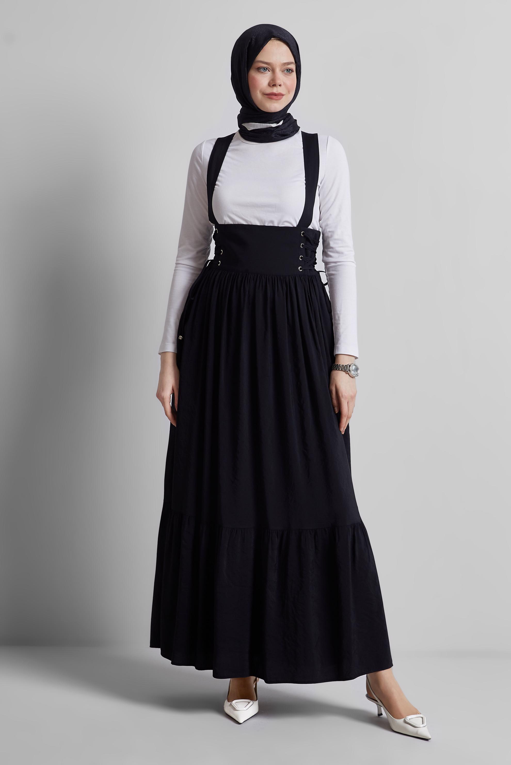 Hijab clothing BLACK PINAFORE DRESS WITH TIE DETAIL 45340