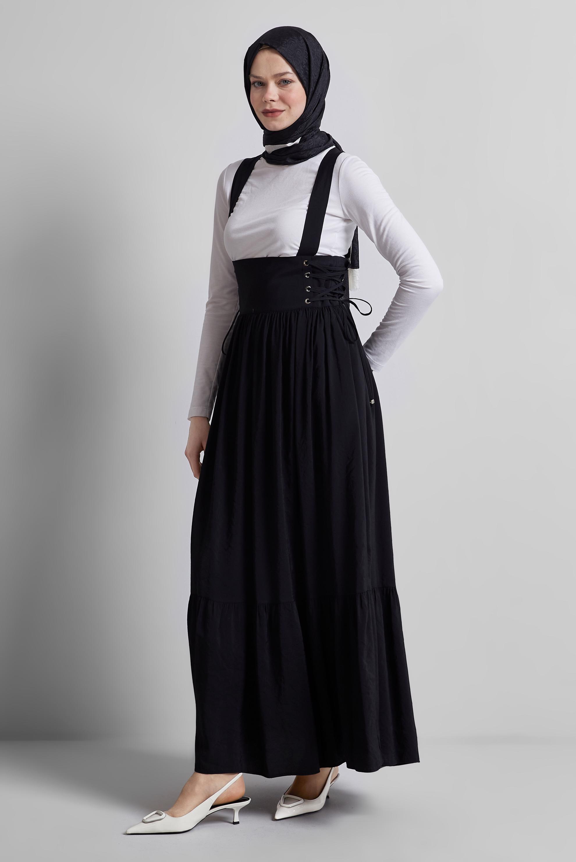 Hijab clothing BLACK PINAFORE DRESS WITH TIE DETAIL 45340