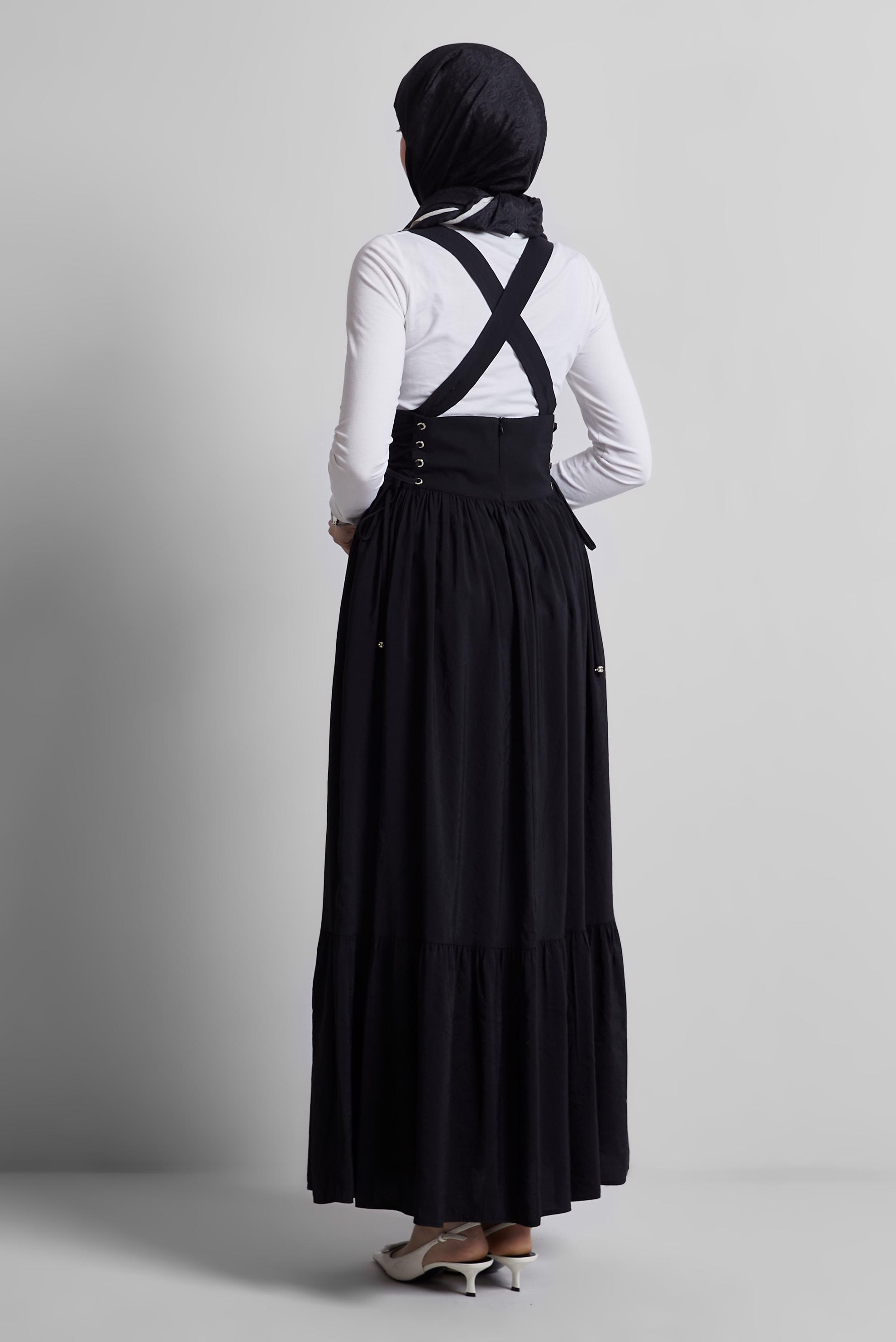 Hijab clothing BLACK PINAFORE DRESS WITH TIE DETAIL 45340