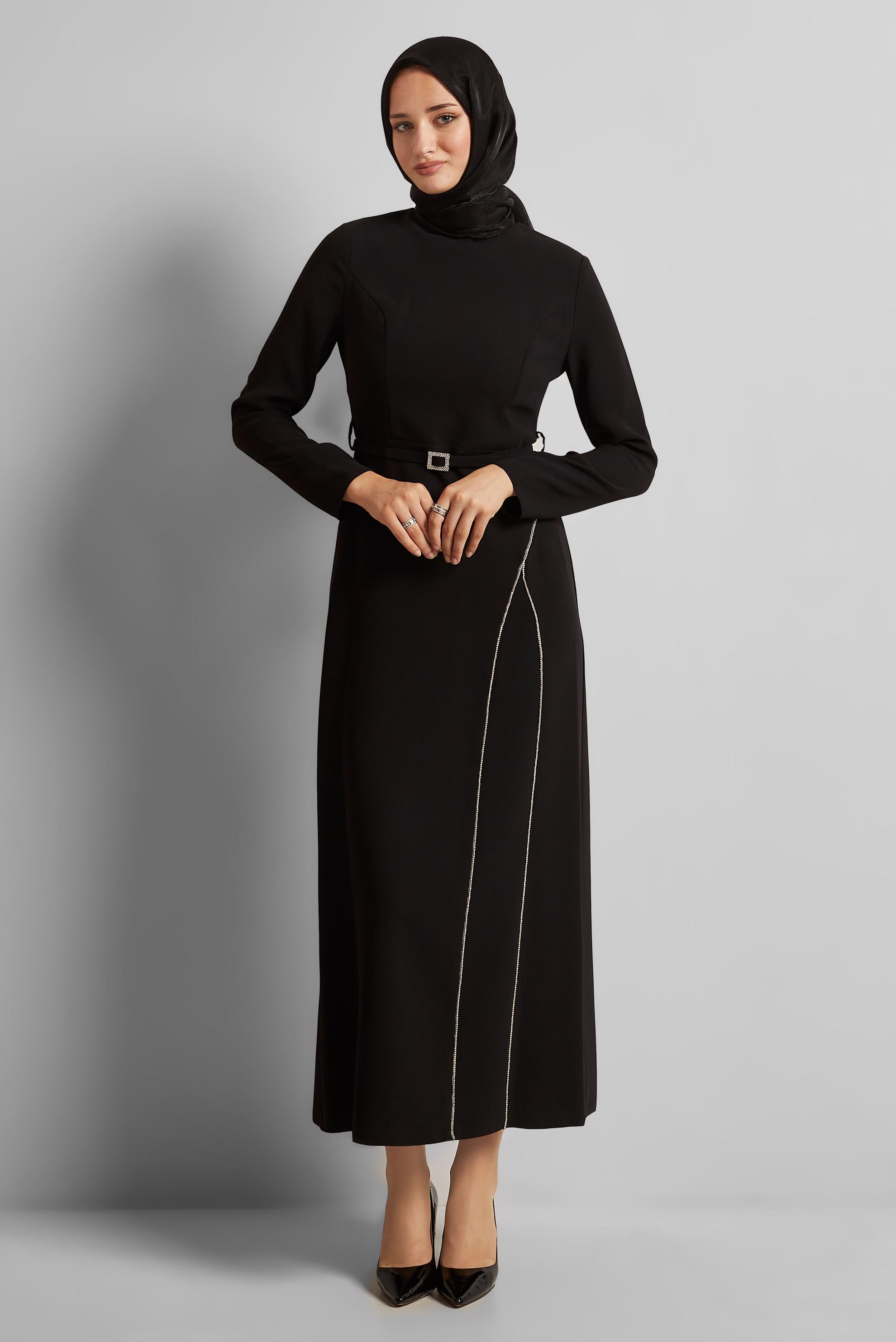 Vêtements hijab NOIR ROBE CEINTURÉE 45353