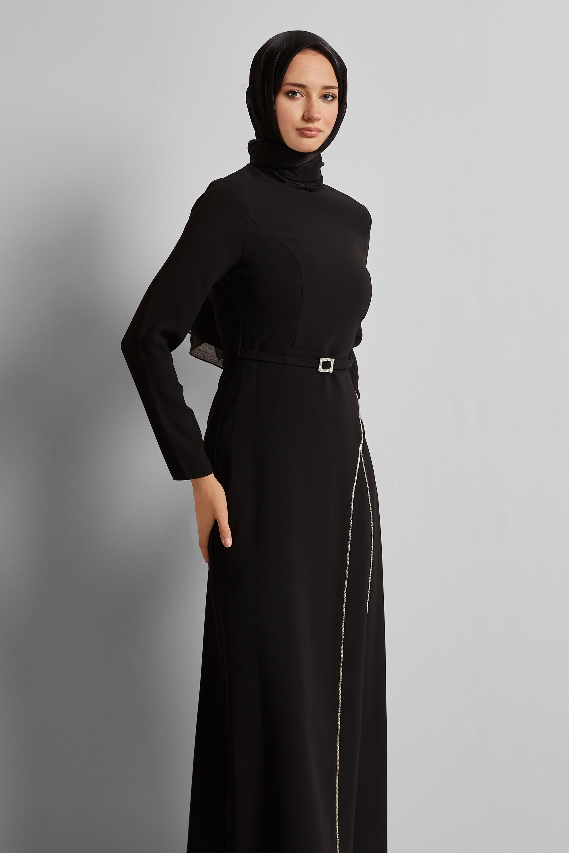 Vêtements hijab NOIR ROBE CEINTURÉE 45353