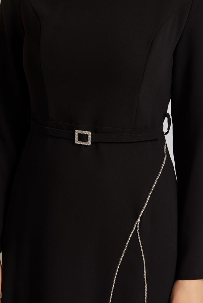 Vêtements hijab NOIR ROBE CEINTURÉE 45353 - ALVİNA