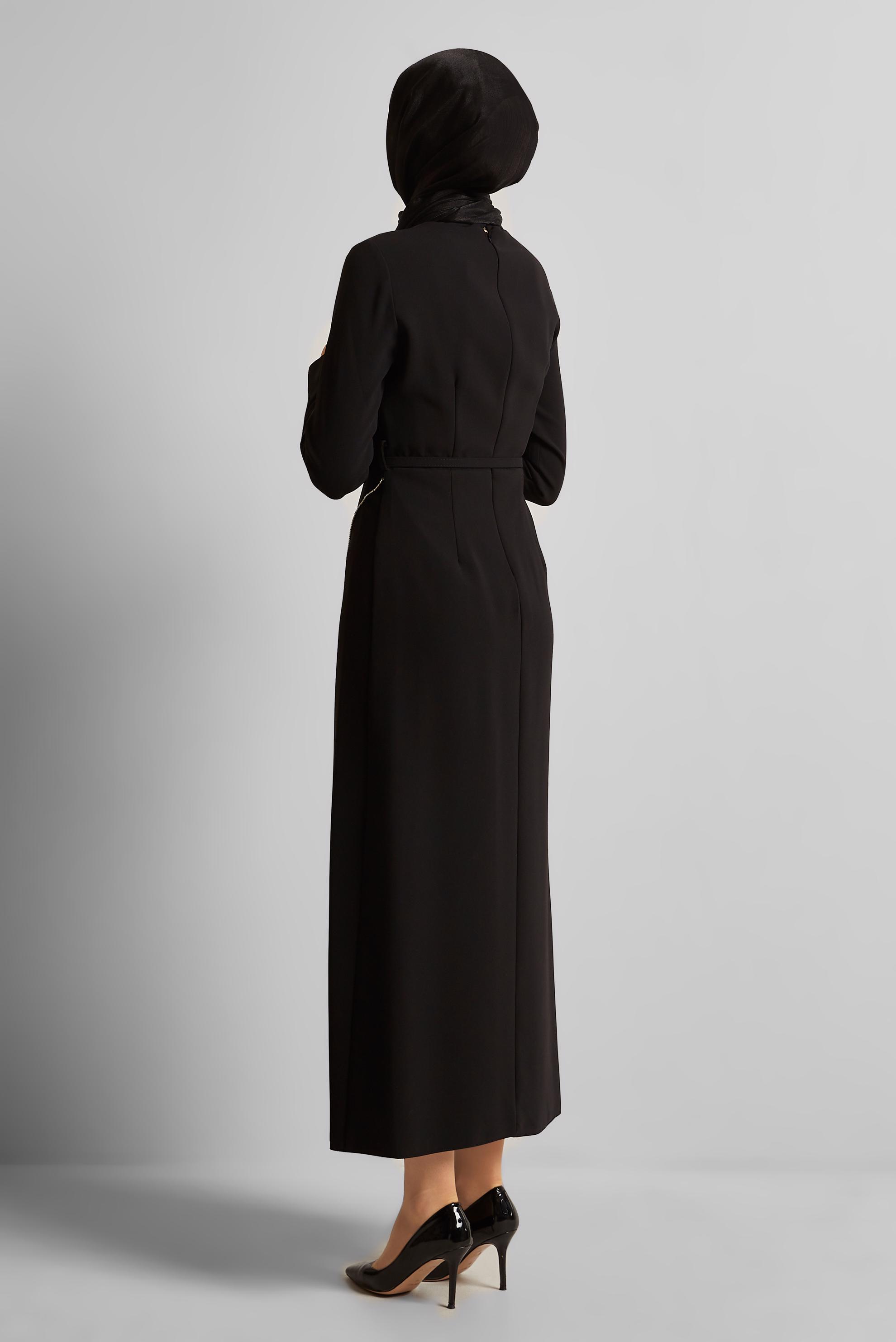 Vêtements hijab NOIR ROBE CEINTURÉE 45353