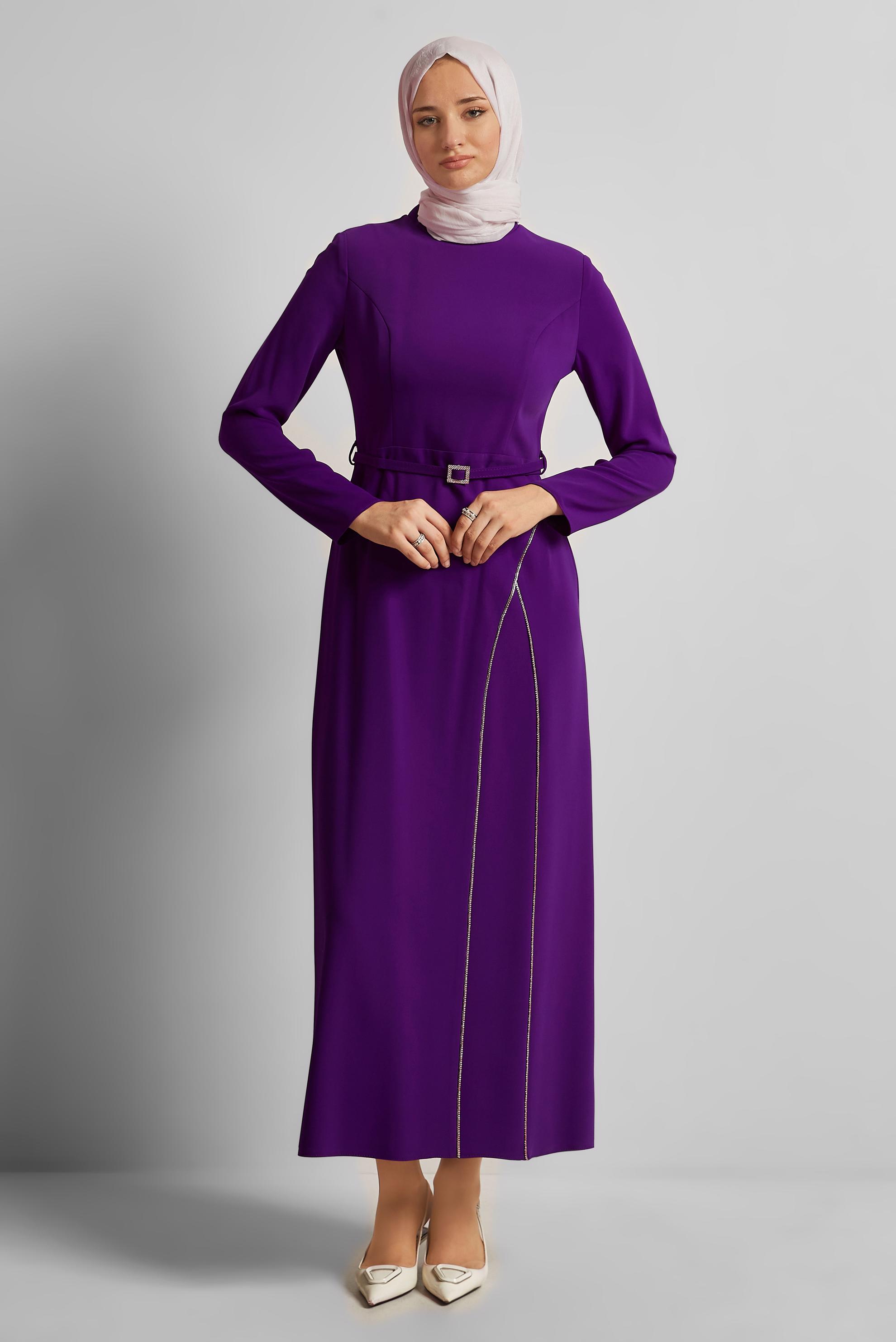 Vêtements hijab POURPRE ROBE CEINTURÉE 45353